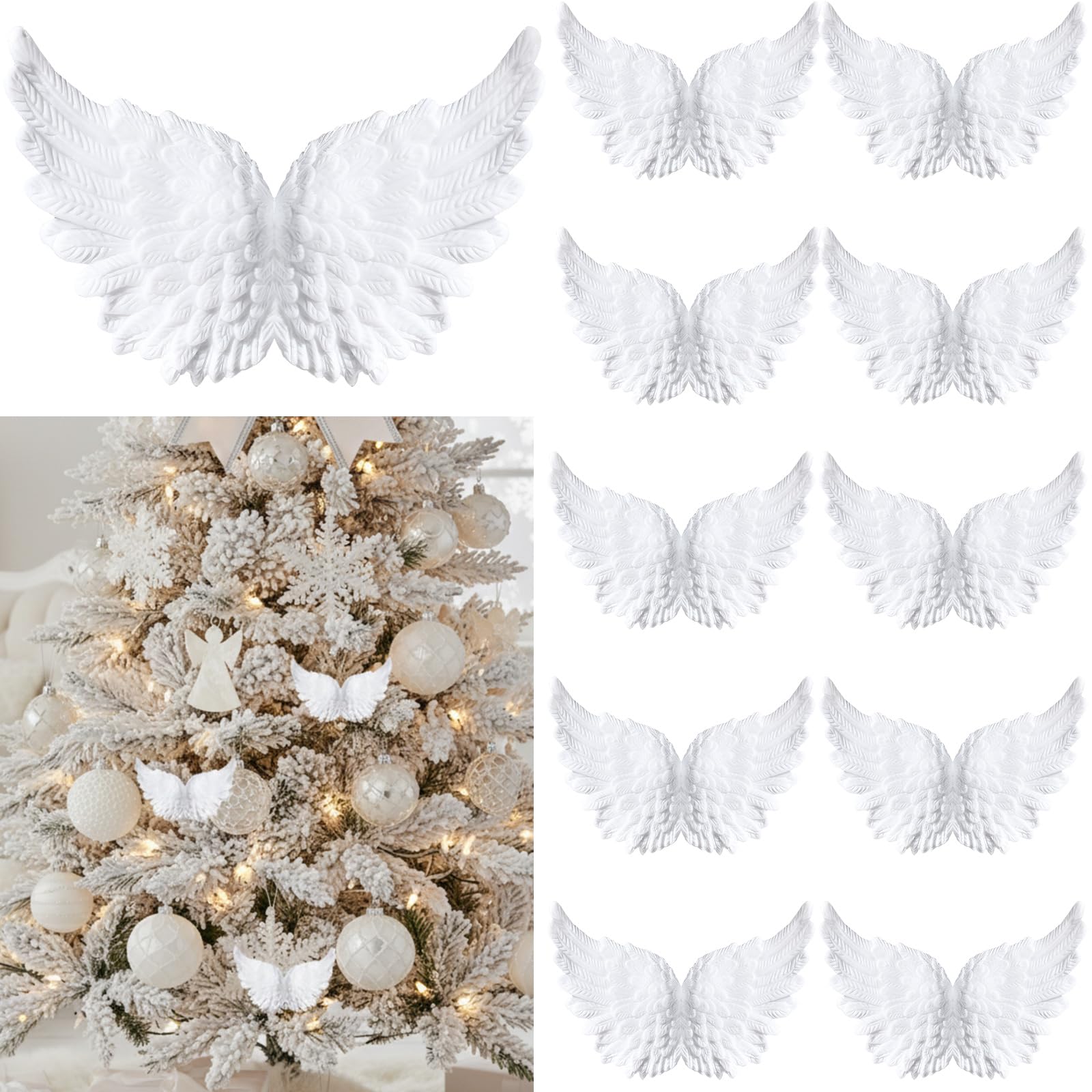 3D Plastic Angel Wings for Crafts Christmas Tree Ornaments White Feathers Costume Mini Wings Decor for DIY Crafts Accessories Christmas Party Favor Decor(18 Pieces,3.3 Inch)