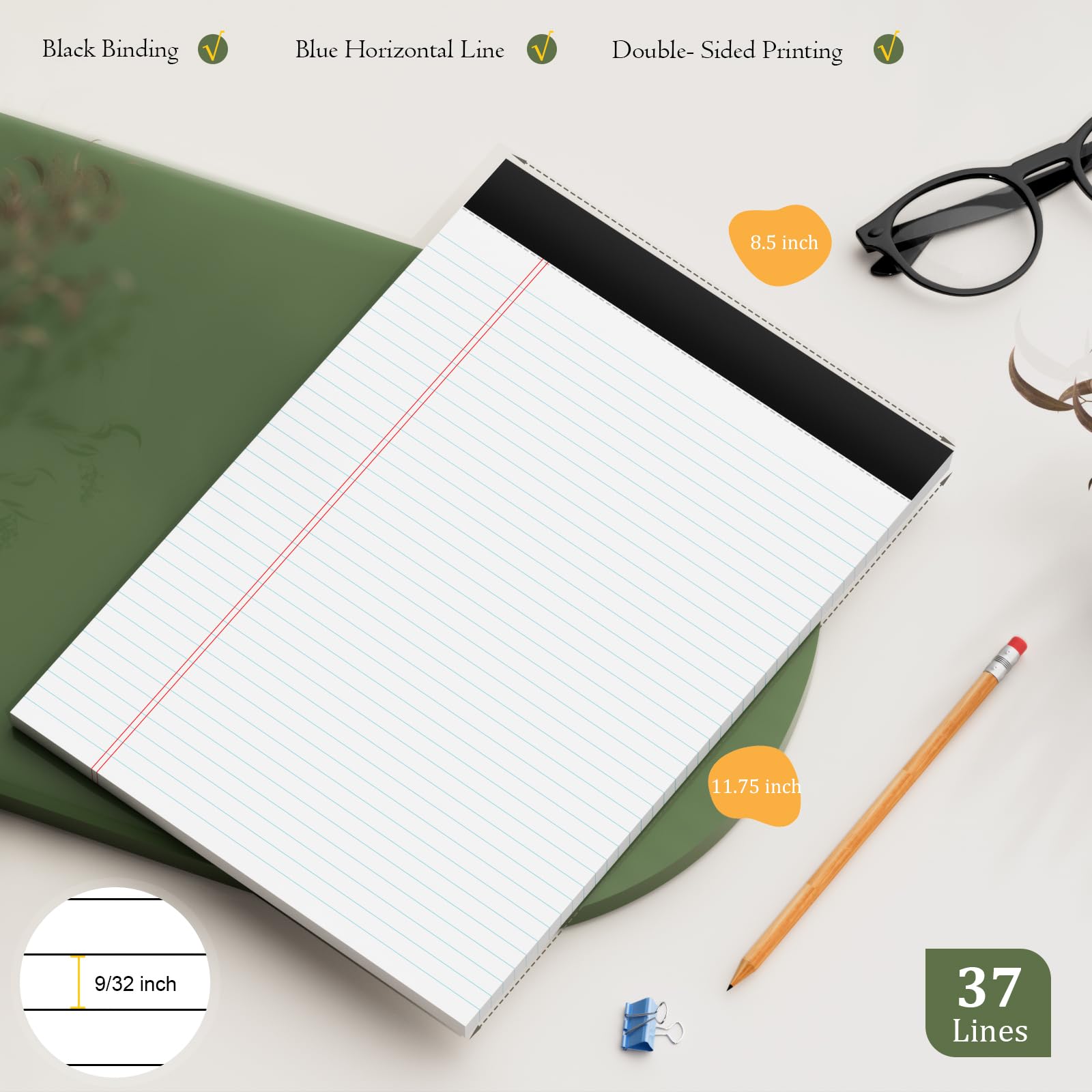 AILZFEI Paquete de 12 blocs de notas tamaño legal de 21,6 x 29,8 cm, cuaderno rayado universitario de papel blanco, bloc de notas con rayas estrechas, 30 hojas, bloc de notas perforado, impresión