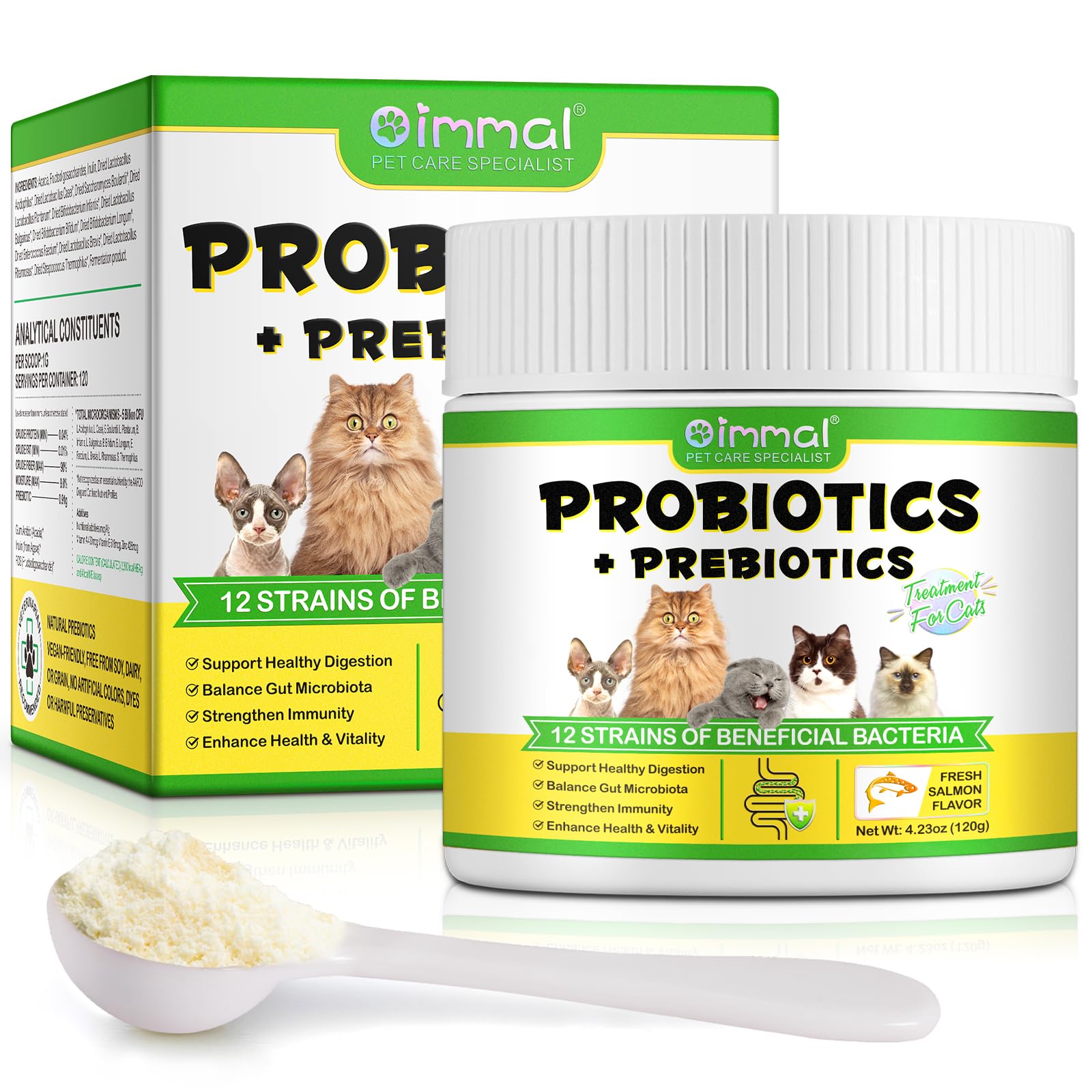 Probiotics for Cats - Cat Probiotic Powder Digestive Supplement with Digestive Enzymes & Prebiotics for Cats Support Gut Health, Seasonal Allergies & Immune System, Cat Health Supplies Powder - 120g