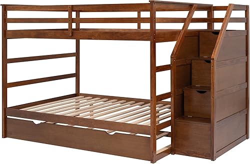 Miniatura 14 de Harper & Bright Designs Litera individual sobre cama individual con nido, marco de cama de madera para niños con escaleras y barandilla de gran