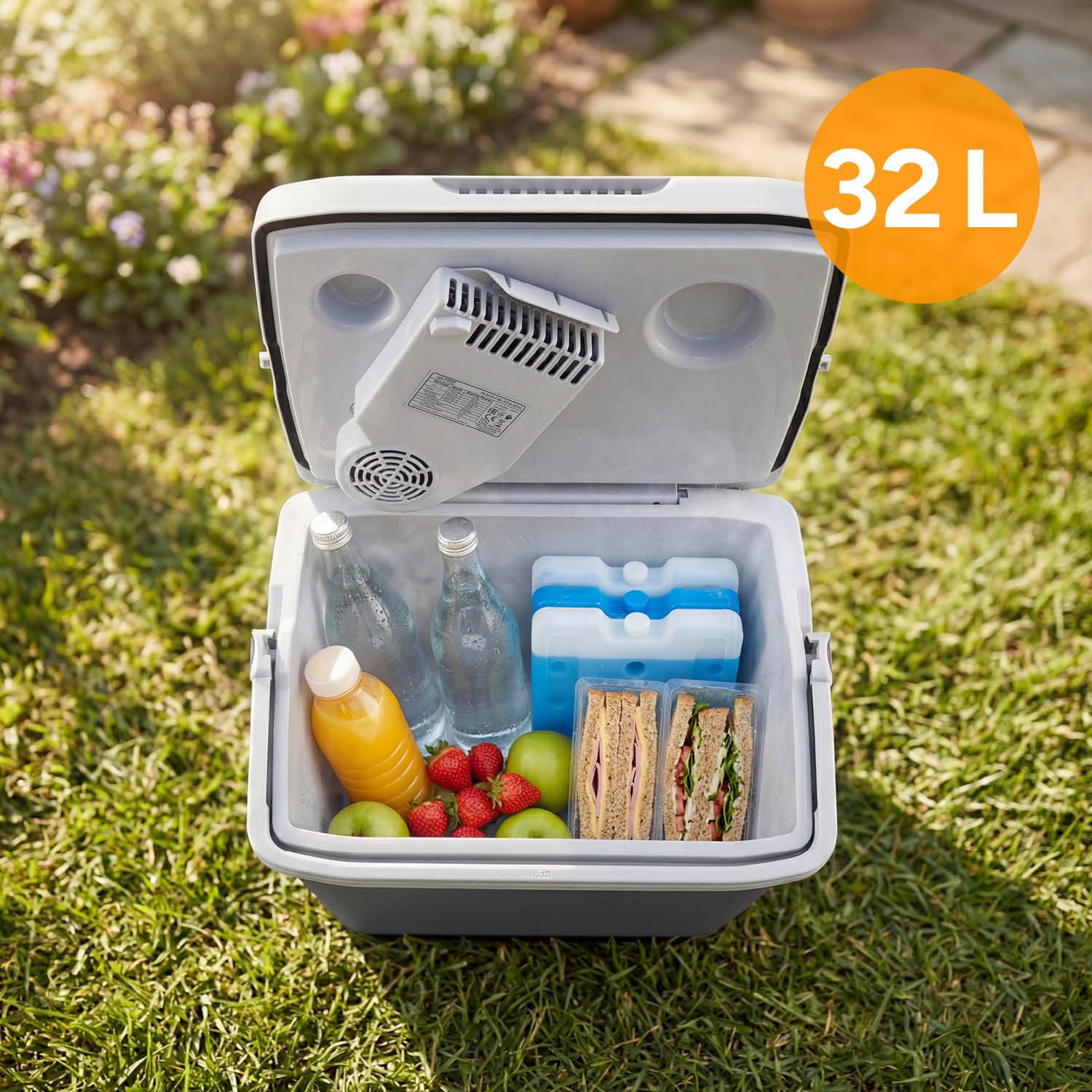 TZS First Austria - Termoelektryczna lodówka podróżna 25 l – wydajność chłodzenia 18 stopni – 230 V/12 V/USB-C PD 3.0 – przenośna minibar do samochodu i na kemping – szara/jasnoszara