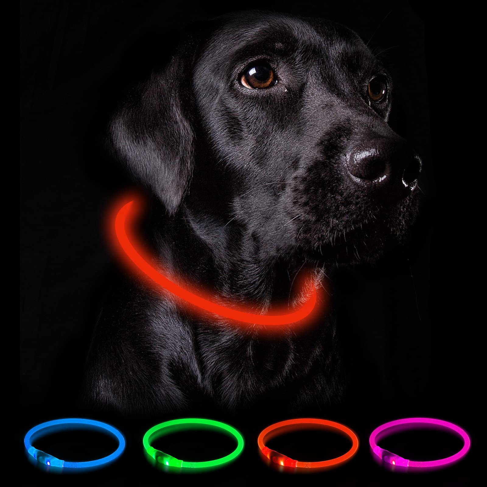 Nepfaivy Collare Luminoso per Cani - Collare per Cani a LED Ricaricabile per Portare a Spasso di Notte, Collare per Cani Impermeabile e Regolabile con 3 Modalità di Lampeggio, Rosso