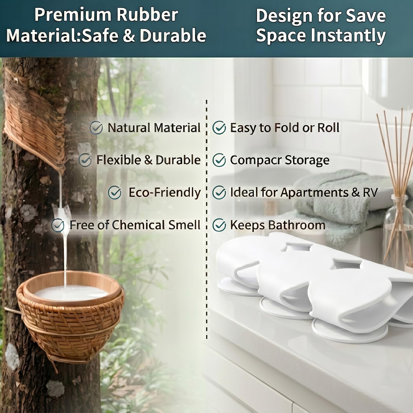 Webos Tapete Antideslizante para bañera con ventosas Fuertes, Agarre y Drenaje Superiores, tapete de baño de Goma Natural Suave y Resistente para el Interior de la bañera (Blanco, 28 x 16 Pulgadas)