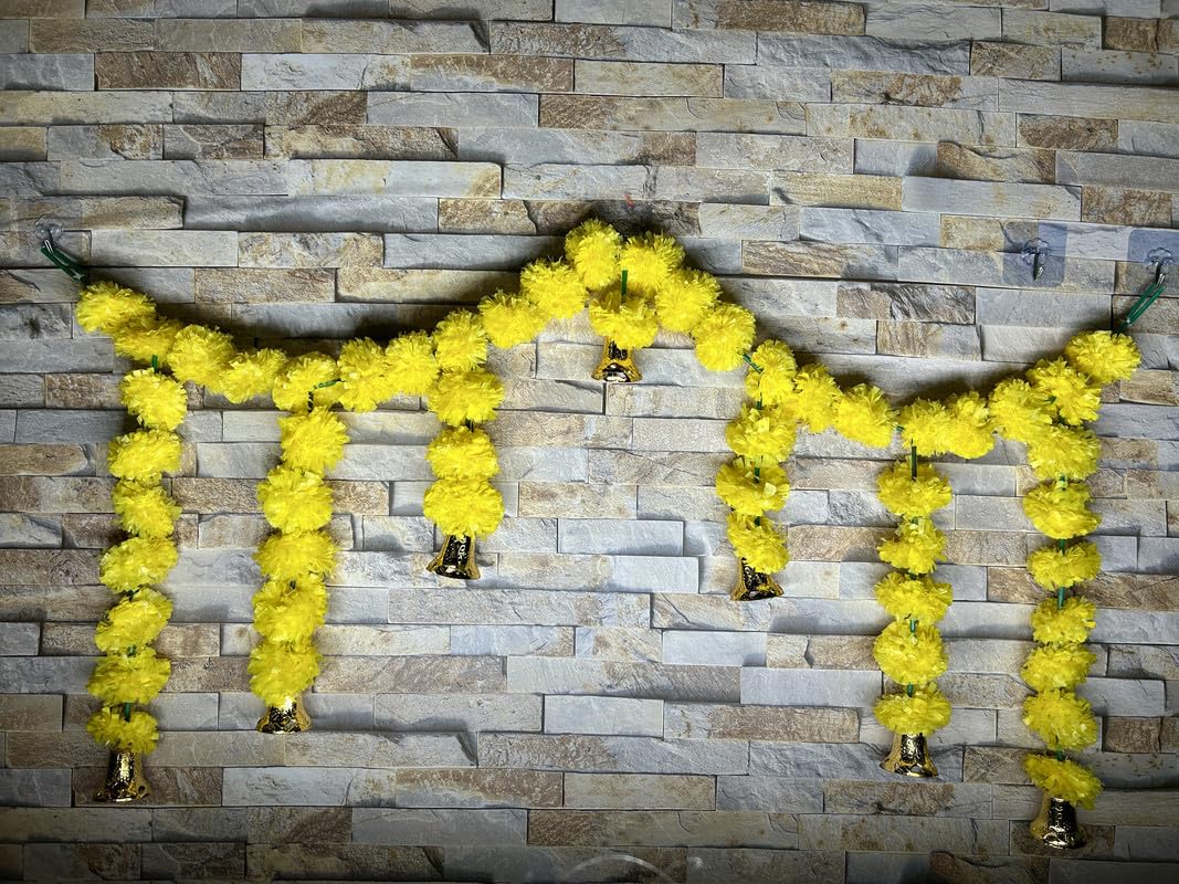 EXEMARTZ Artificial Genda Flower Toran Bandhanwar| Door Hanging Decor for Puja, Festivals, Weddings, Home & Office | Reusable, Lightweight, Traditional Floral Garland for EntrancesColor-Lemon Yellow