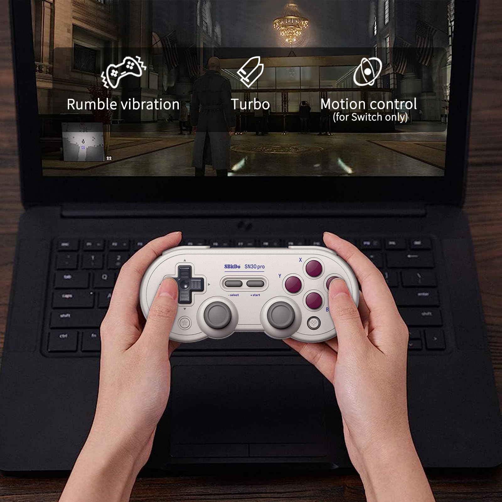 AKNES 8Bitdo SN30 Pro Bluetooth Controller, Hall Effect Joystick Update, Gaming Controller Compatible with Apple, Switch, Windows, Steam Deck, Android and Raspberry Pi - G Classic Edition - 5