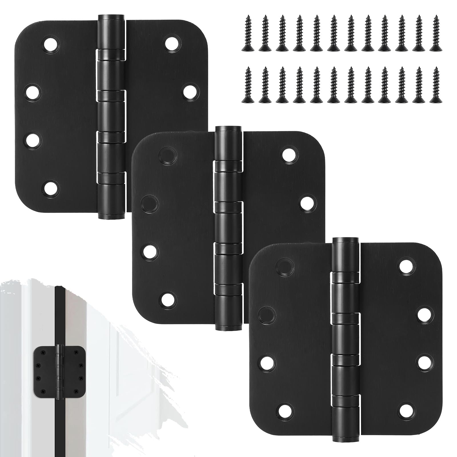 Photo 1 of Cskunxia 3Pcs Stainless Steel Black Door Hinges, 4 x 4 Inch Door Hinge with Ball Bearing, Rounded 5/8 Radius Interior