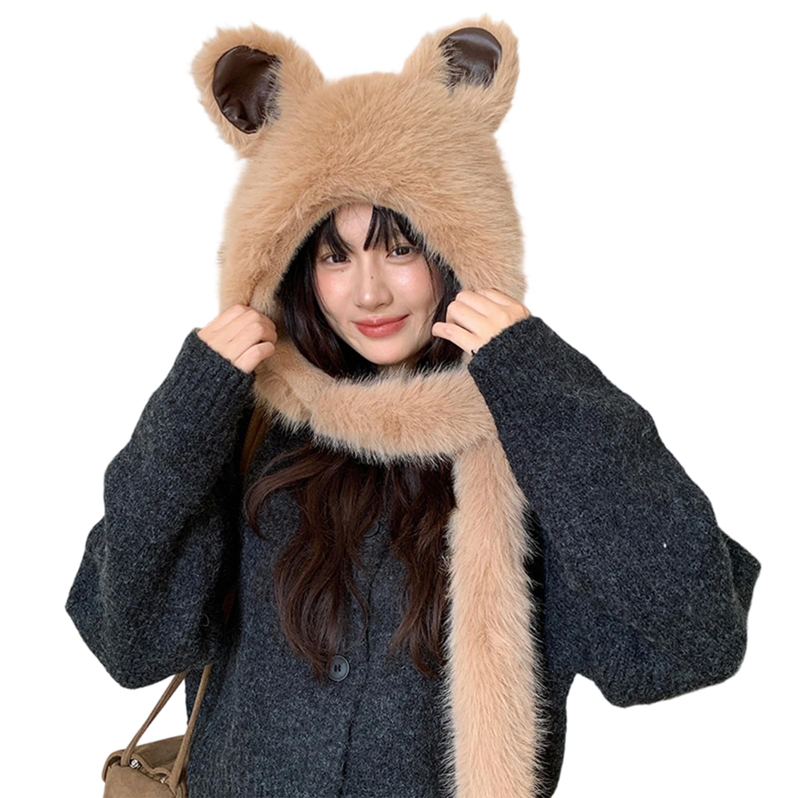 MICFENY Reynard Trapper Hat Thicken Ushanka Hat Warm Winter Outdoor Costume Accessory Warm Oversized Hooded Scarf