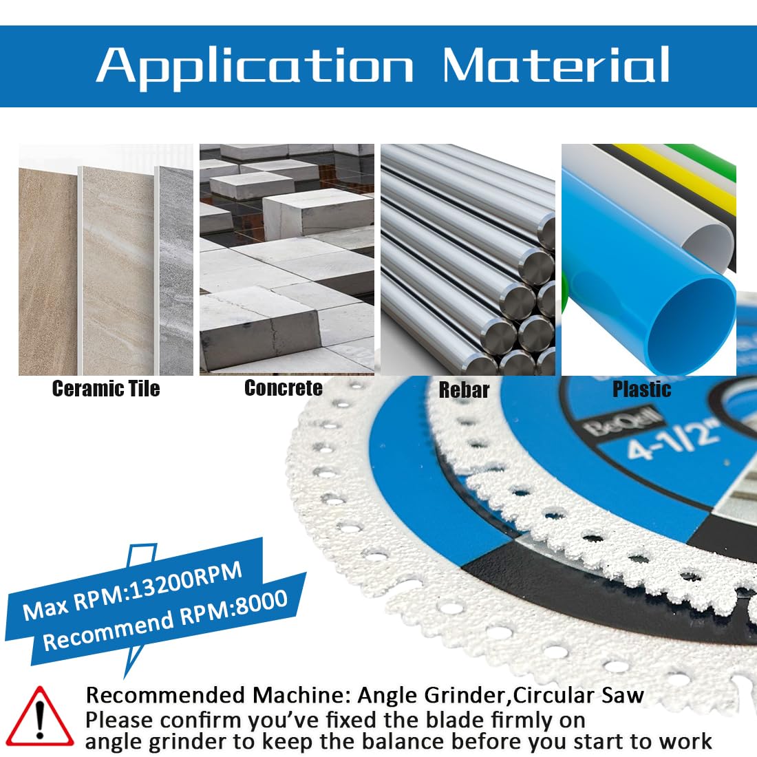 4.5" Diamond Multi-Purpose Saw Blades 3PCS,115mm Heavy Duty Angle Grinder Cutting Discs for Marble Quartz Stone Tile Metal Plastic