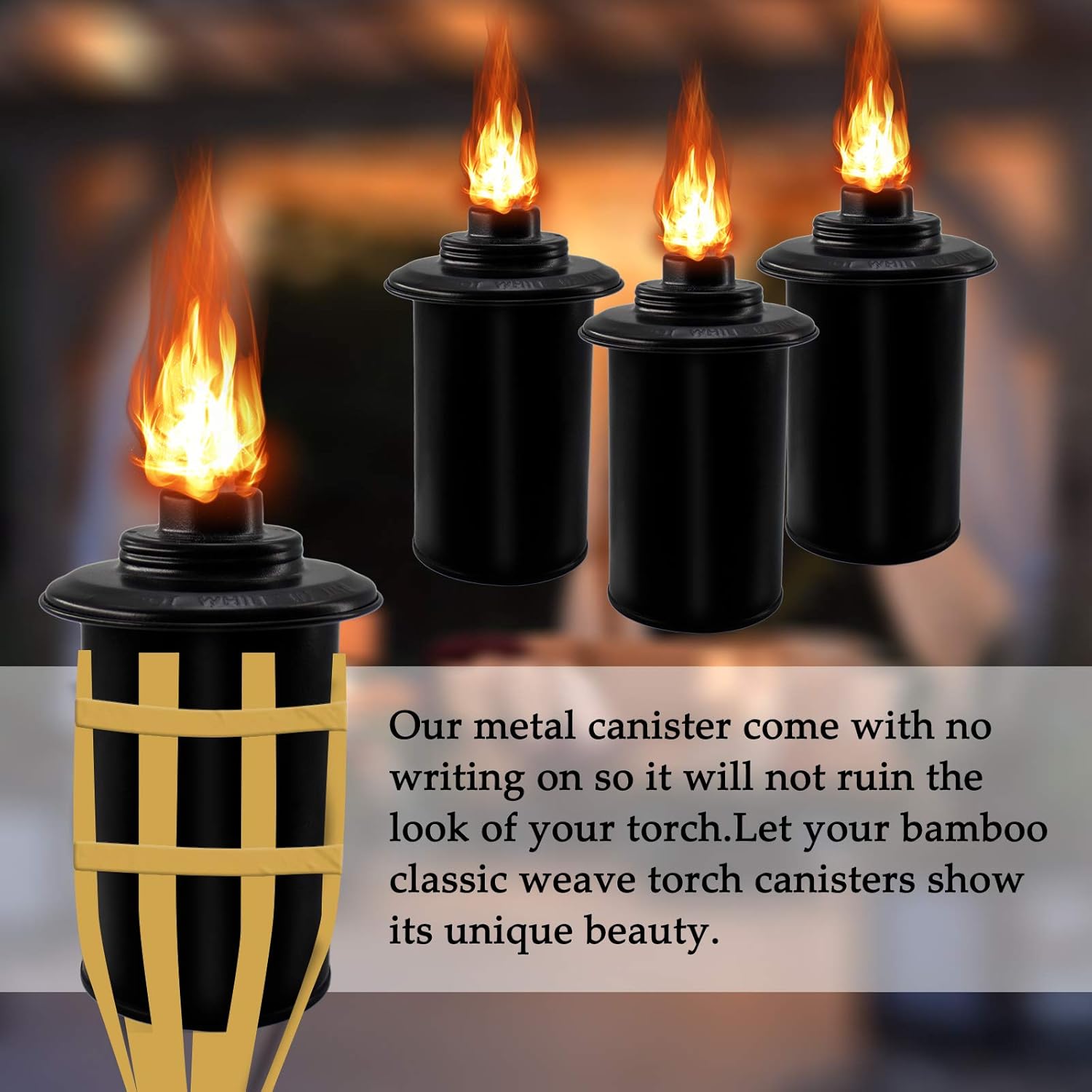 Torch Replacement Canisters, Bamboo Lantern Refillable Torches, Decorative Torch Canister Replacement for Yard, Patio, Deck, Garden, Party, Landscape (12oz 4Pack)