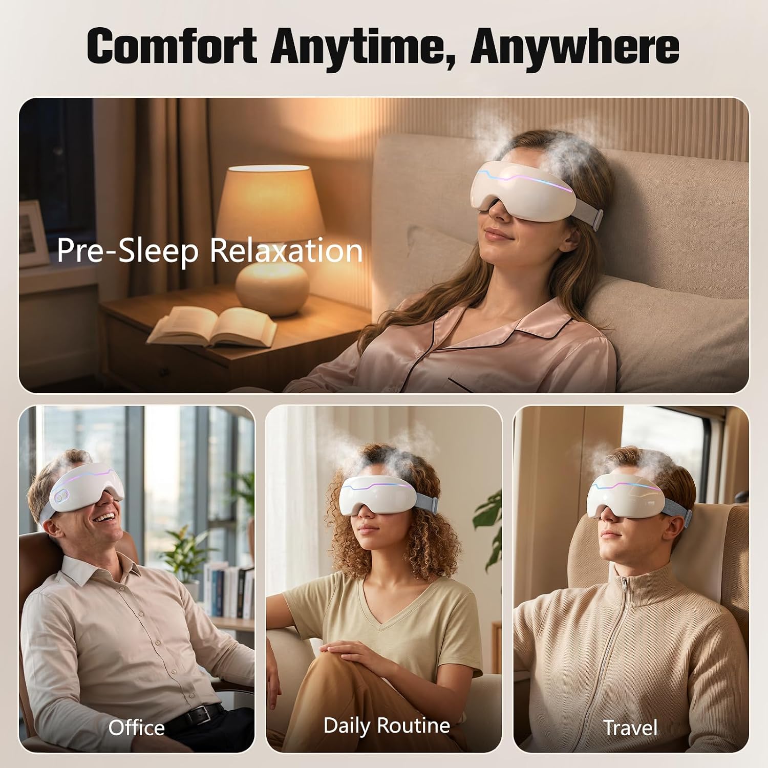 Steam Eye Mask, Cordless Rechargeable Heated Eye Steamer for Travel Office