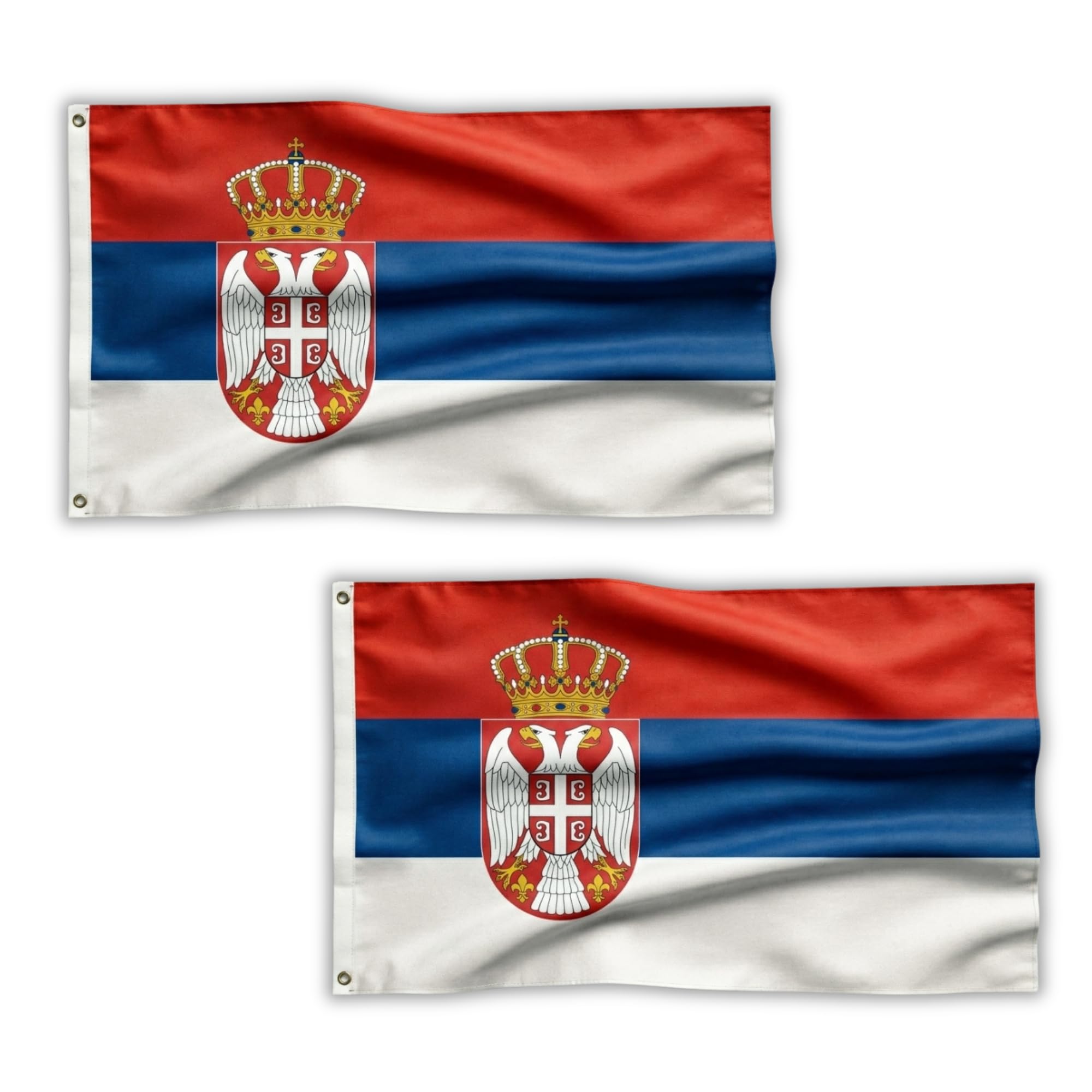 2 Pcs Serbia Flag 5ft x 3ft with Brass Eyelets – Polyester Serbian Flag Banner for Football Matches, National Celebrations, Home & Garden Display