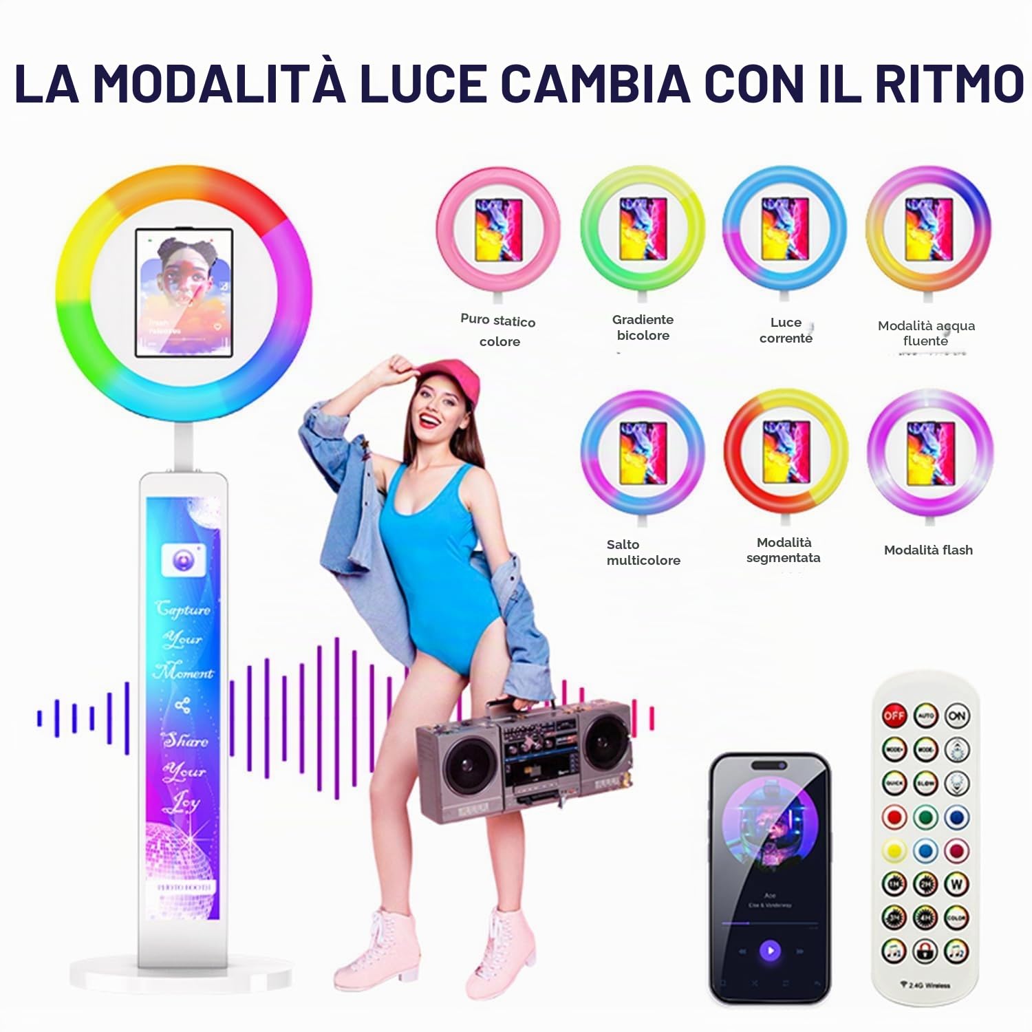 MWE Photo Booth con Flightcase, Personalizzazione del Logo, Software di Supporto e Controllo Remoto, Adatto per Feste, Matrimoni, Industria del Noleggio, Youtube, Video, Tiktok Live