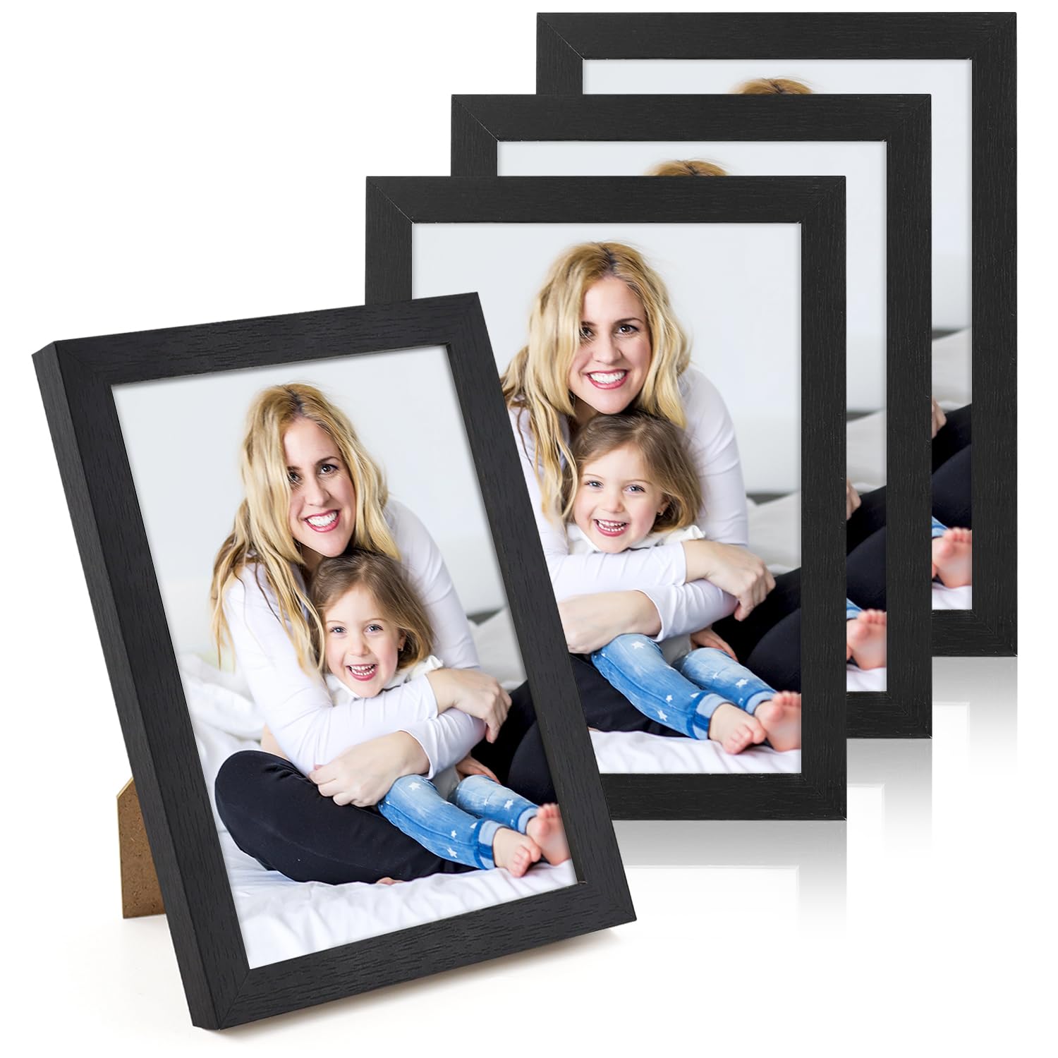 WenYa 5x7 Black Photo Frames, 4 Pack 7x5 Picture Frames Tabletop Horizontal Vertical Picture Frames for Family Pictures 4x6 with Mat or 5x7 without Mat
