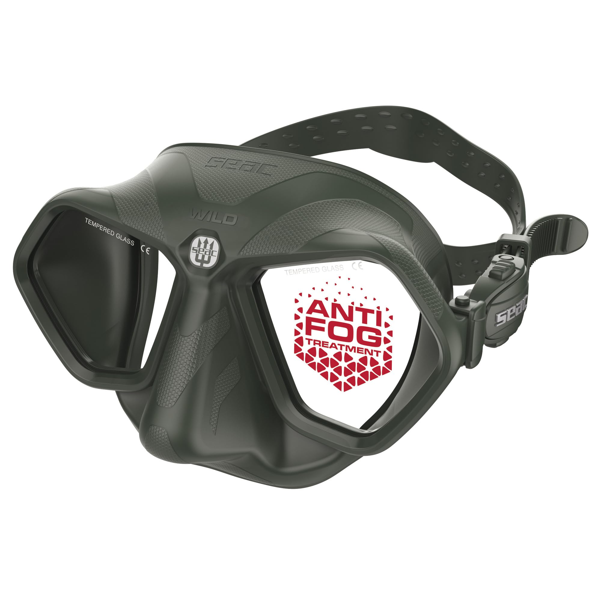 SEAC Wild - Maschera subacquea anti-appannamento a doppia lente per apnea e pesca subacquea, colore: verde militare