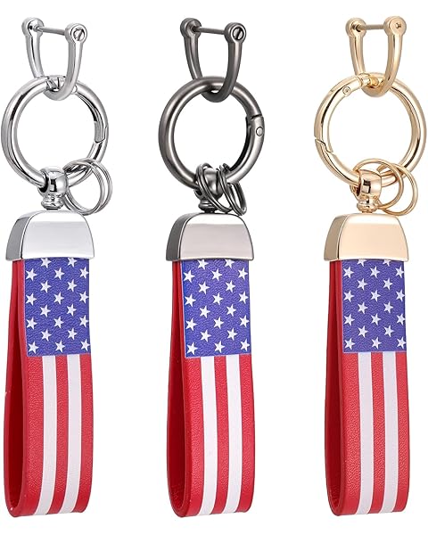 Lcbulu Car Key Chain for Men – 3PCS Heavy Duty Metal Keychain Durable Car Key Holder with USA Flag, Perfect for Men's Keys