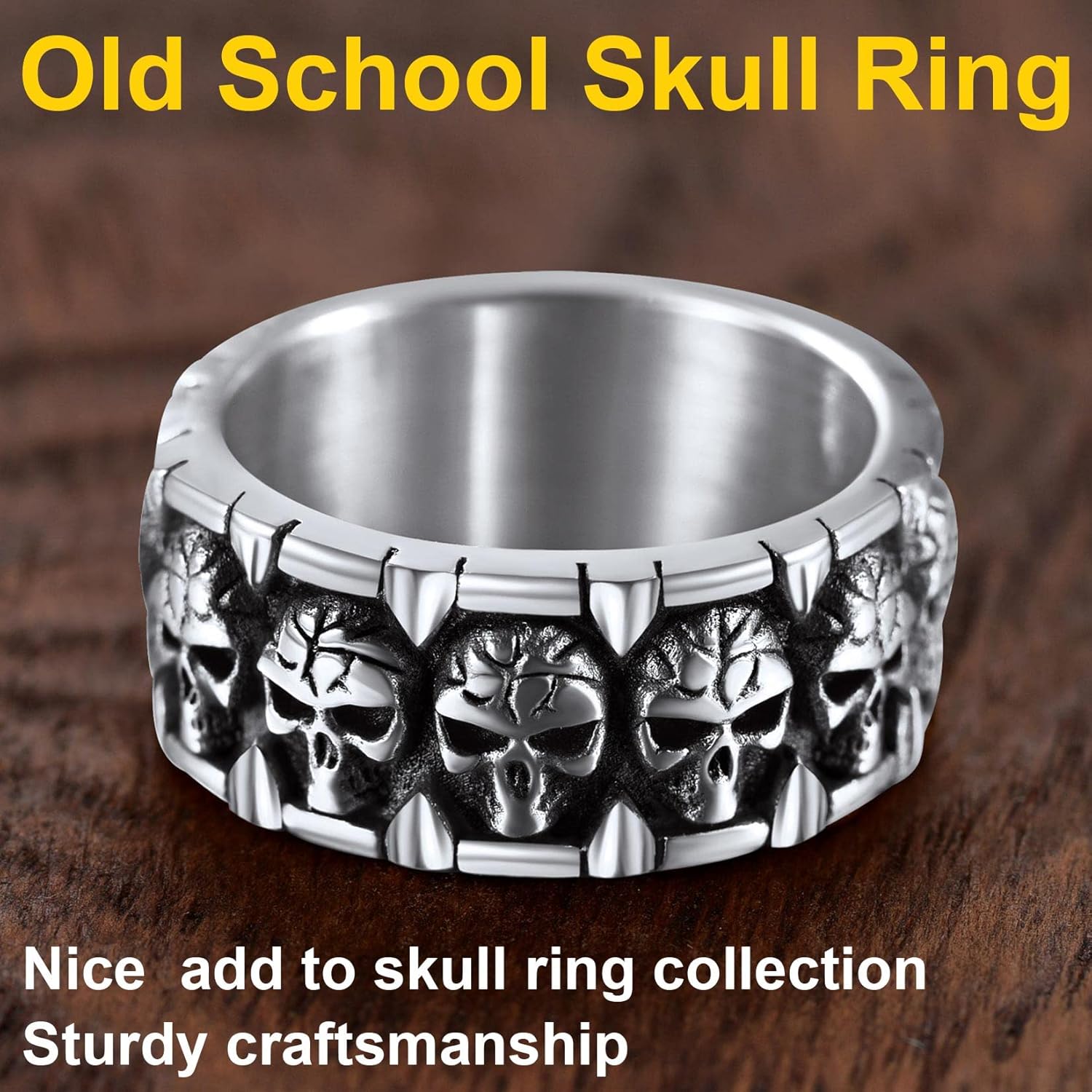 ChainsProMax Can Engrave Men Skull Rings, Stainless Steel Statement Biker Rings, Gold Plated/Black-Send Gift Box - Image 4
