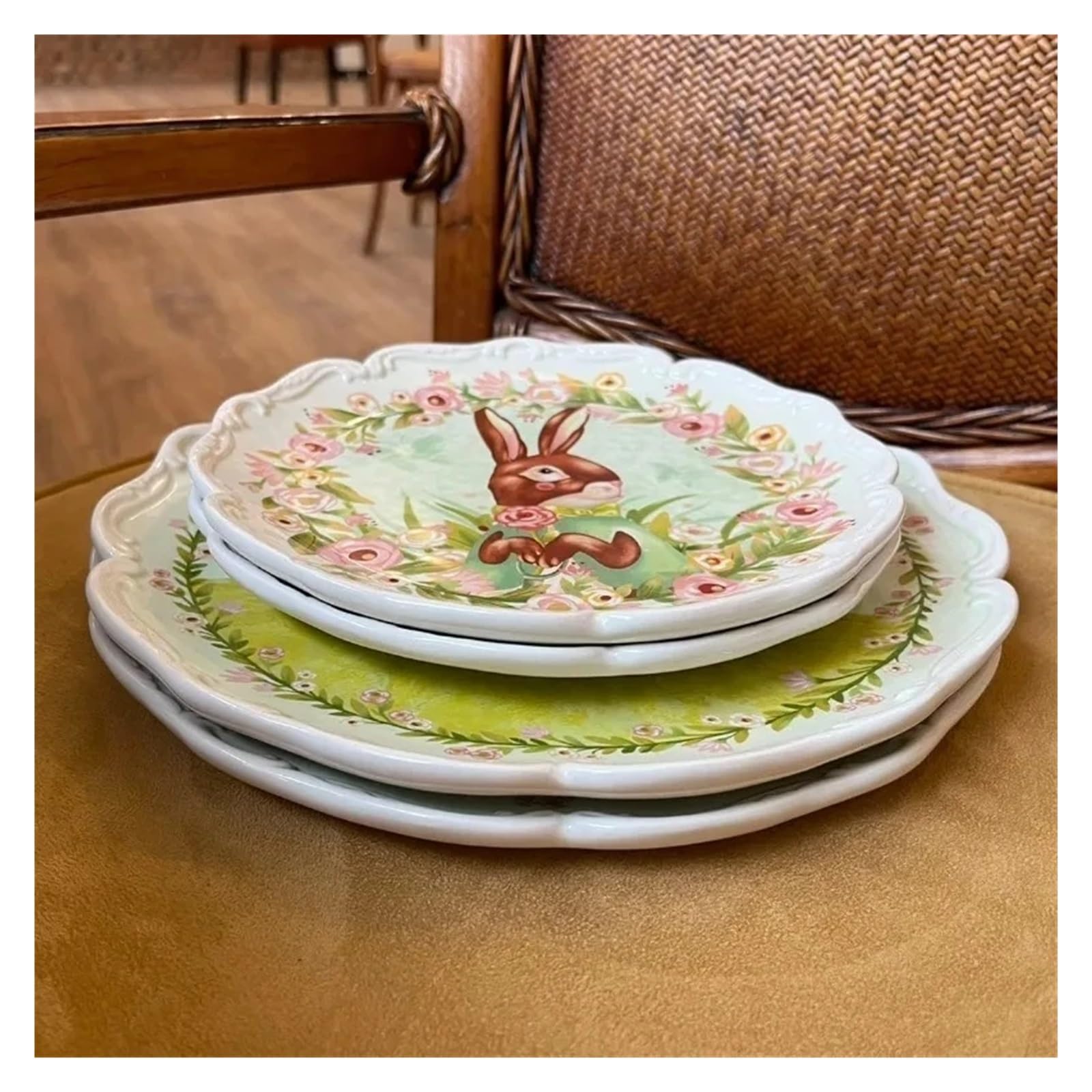 Set di piatti in ceramica simpatico coniglio da 2 pezzi decorativi per Contenitore(20.5cm)
