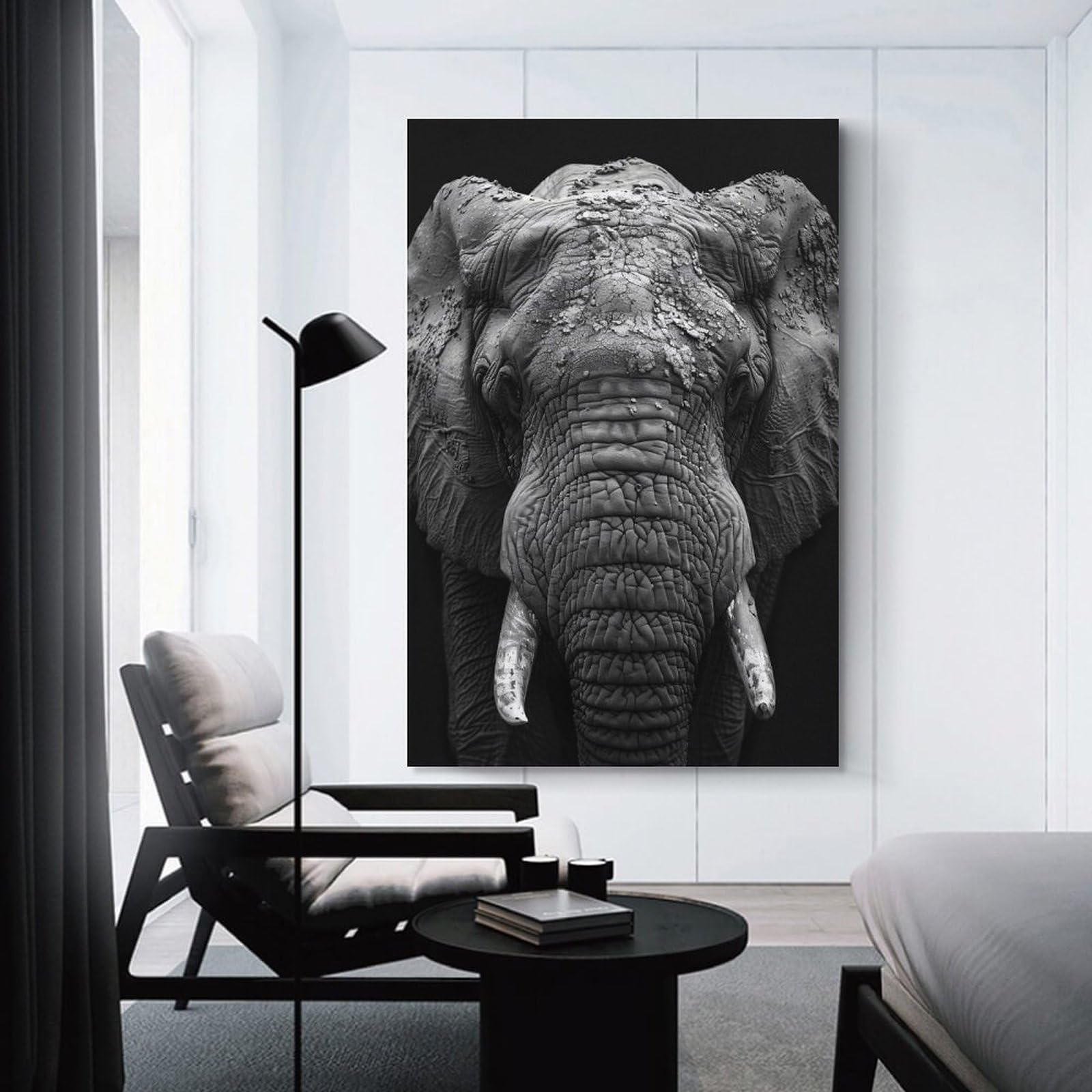 Junmoney Home Decor Wall Art Monochrome Elephant Portrait, 20x30inch(50x75cm), for Workspace Walls, Study Corners Or Bedrooms, A Smart Decor Choice for Study Walls