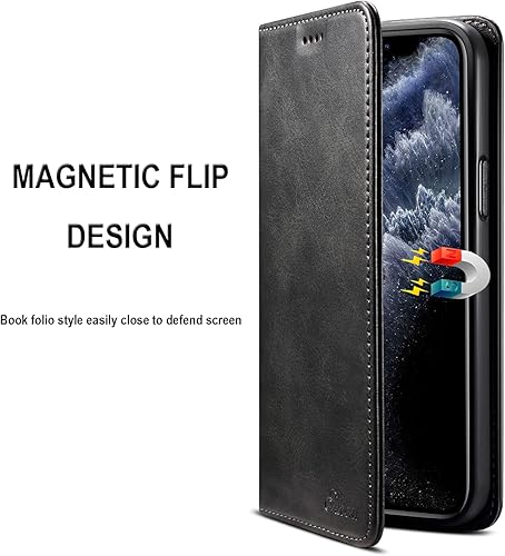 Miniatura 4 de SINIANL Funda compatible con iPhone 13, funda tipo cartera para iPhone 13 con soporte para tarjetas, funda plegable de cuero con función atril y