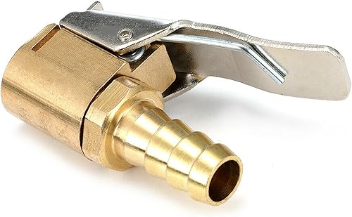 Miniatura 7 de Paquete de 2 válvulas de inflado de neumáticos de latón de 14 de pulgada con conector de bloqueo y abrazadera de acero inoxidable, mini compresor de