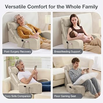 Sasttie Reading Pillow with Armrests, 1525 Inch Adjustable Back Support Pillow for Bed Sitting Up, Memory Foam Back Rest Cushion Bed Chair for Reading, Gaming & Relaxing, Beige