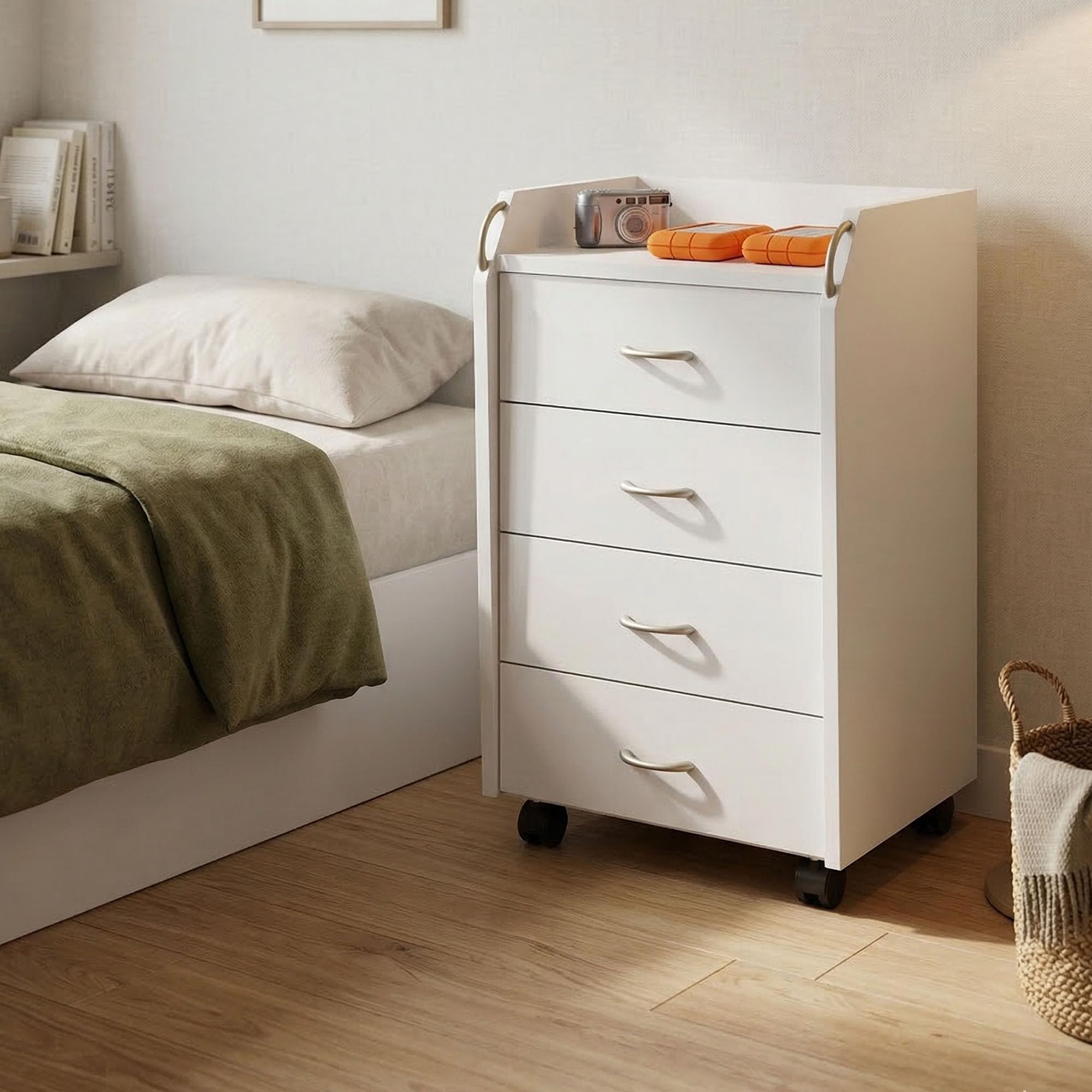 Dmora Kommode mit Rollen, 4 Schubladen, 40 x 36 x 65 cm, Büromöbel, weiß Küche, Haushalt & Wohnen