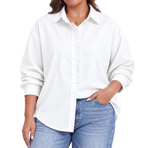 Womens Plus Size Striped Button Down Long Sleeve Shirts