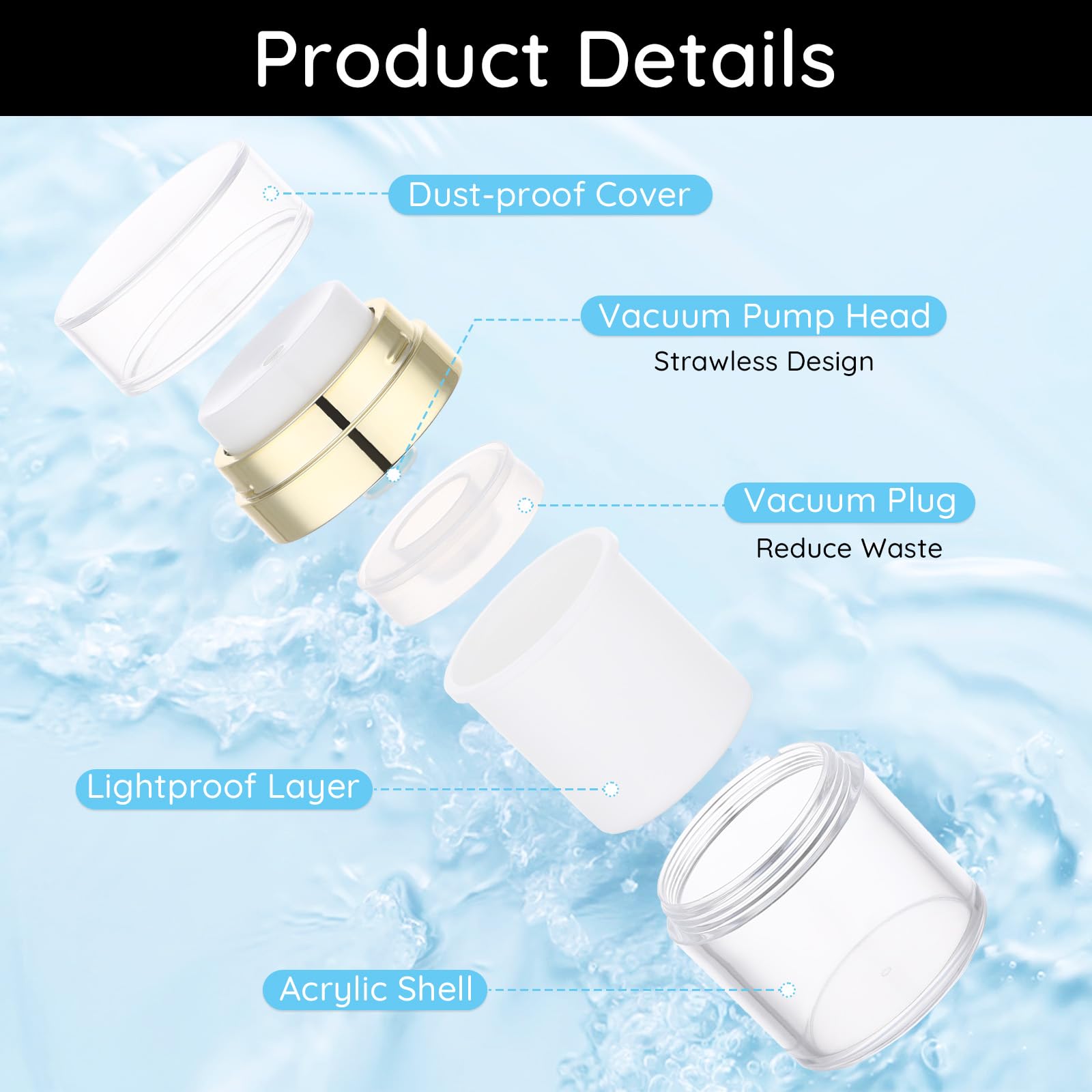 Segus Airless Cream Dispenser, 2 Pcs 30g Vacuum Cream Jar, Refillable Makeup Up Containers, Travel Bottles for Foundation Moisturiser - Image 3