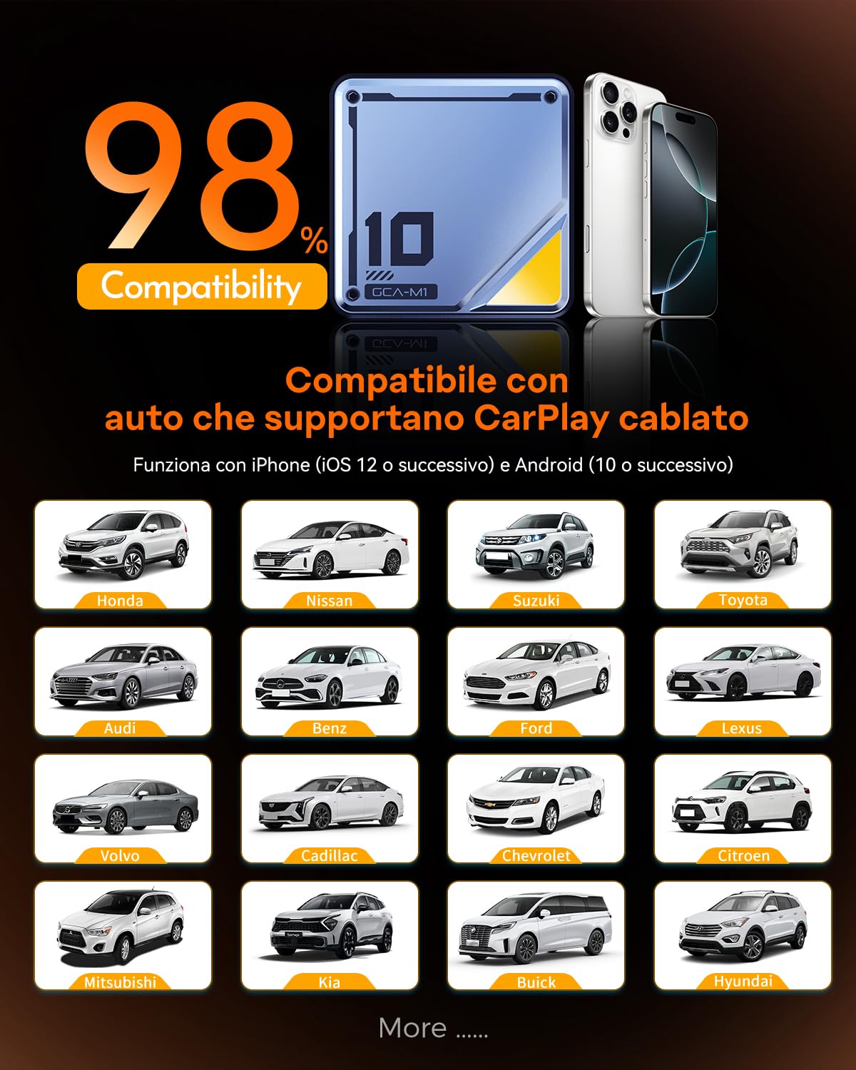 AI Box 2025 per auto con Android 13, CarPlay wireless & Android Auto, 8-core Qualcomm, YouTube/Netflix/Google Play Store, OTA Update – Solo per auto con CarPlay cablato (4+64GB)
