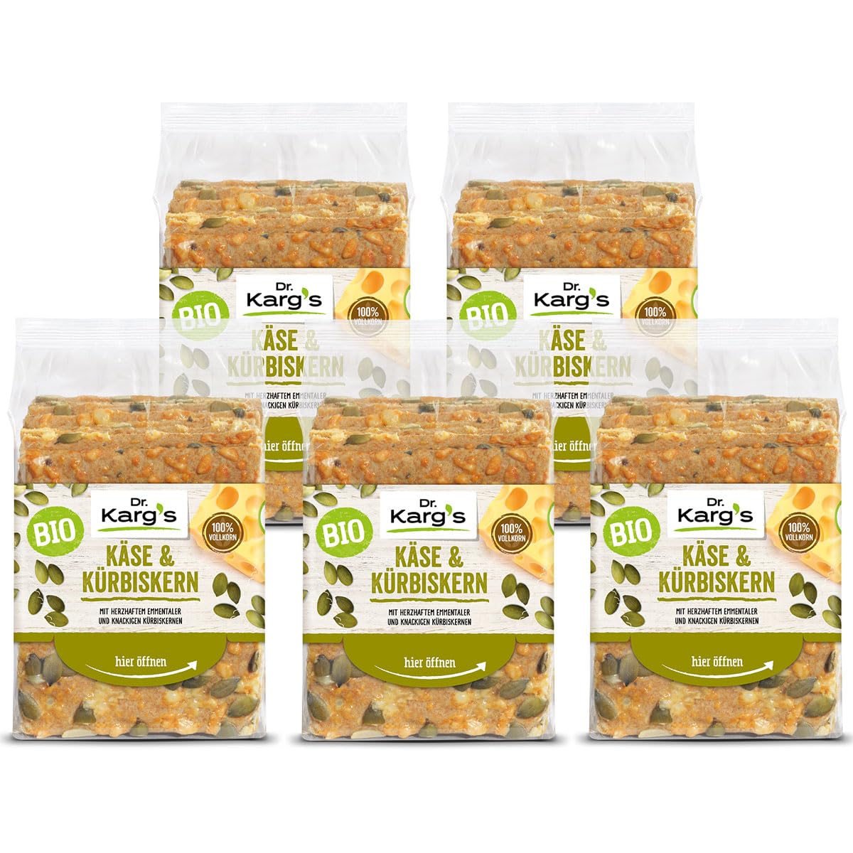 Dr. Kargs Käse Kürbiskern Vollkornknäckebrot vegetarisch 200g 5er Pack