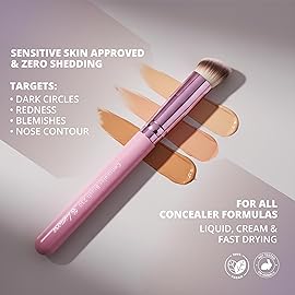 Lamora Concealer Makeup Brush Under Eye - Mini Angled Flat Top Kabuki Nose Contour Brush - Ideal for Concealing Blending Setting Buffing with Powder Liquid Cream Cosmetic - Pro Small Foundation Brush