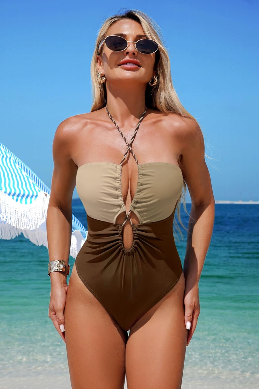 Women's One Piece Swimsuit Tummy Control Bathing Suit Sexy Flattering Cutout Criss Cross Swimwear - Image 5