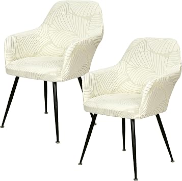 Betylifoy Dining Chair Covers 2PCS Chair Covers with Armrest Stretch Jacquard Chair Cover Removable Washable Chair Slipcover for Dining Room Kitchen Office 2, Beige, Universal