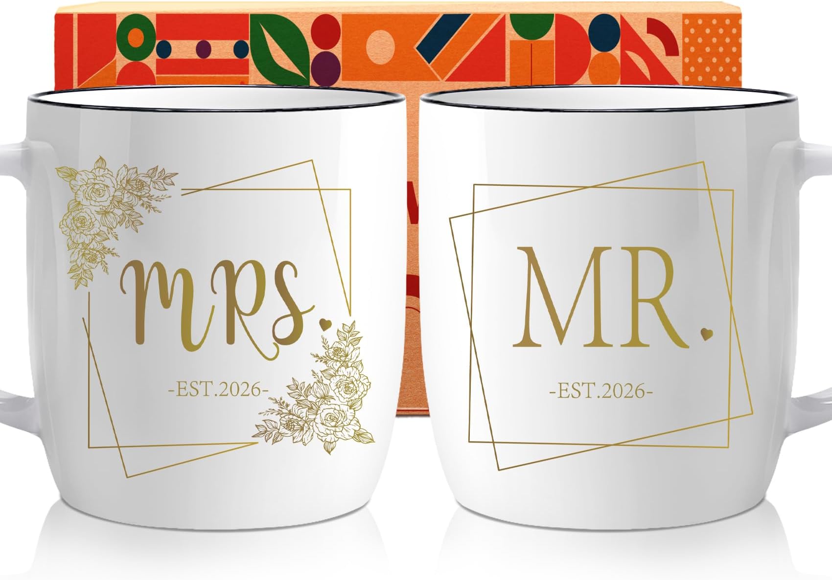 Mr and Mrs Coffee Mugs Set - His and Hers Ceramic Couples Unique Gift for Wedding, Christmas, Anniversary, Engagement, Valentines Day Present for Husband Wife, Bride Groom, Newlyweds -62