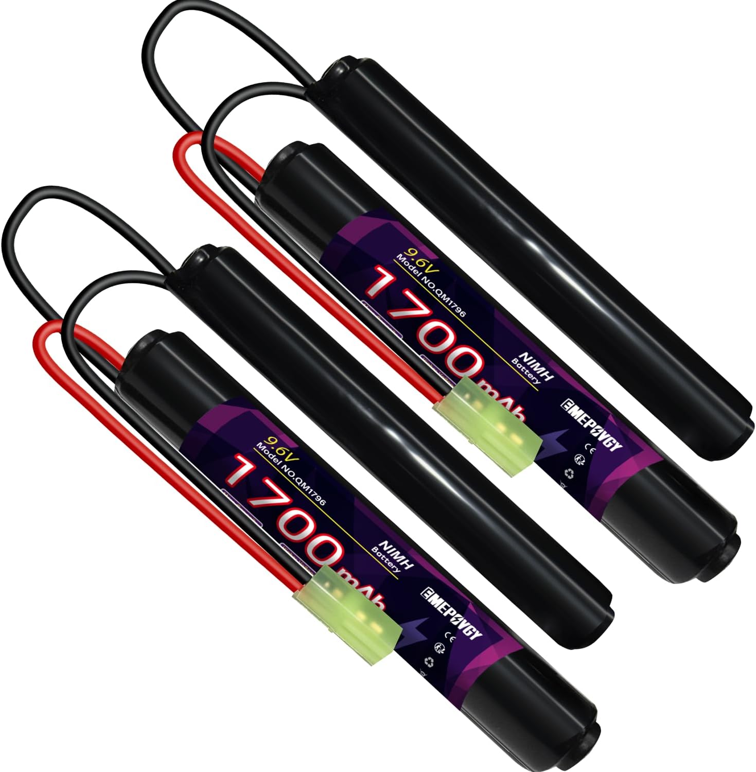 NiMH Airsoft Battery 9.6V 1700mAh Rechargeable Nunchuck Stick Battery Pack with Mini TMY Plug for Air Soft Gun Rifle