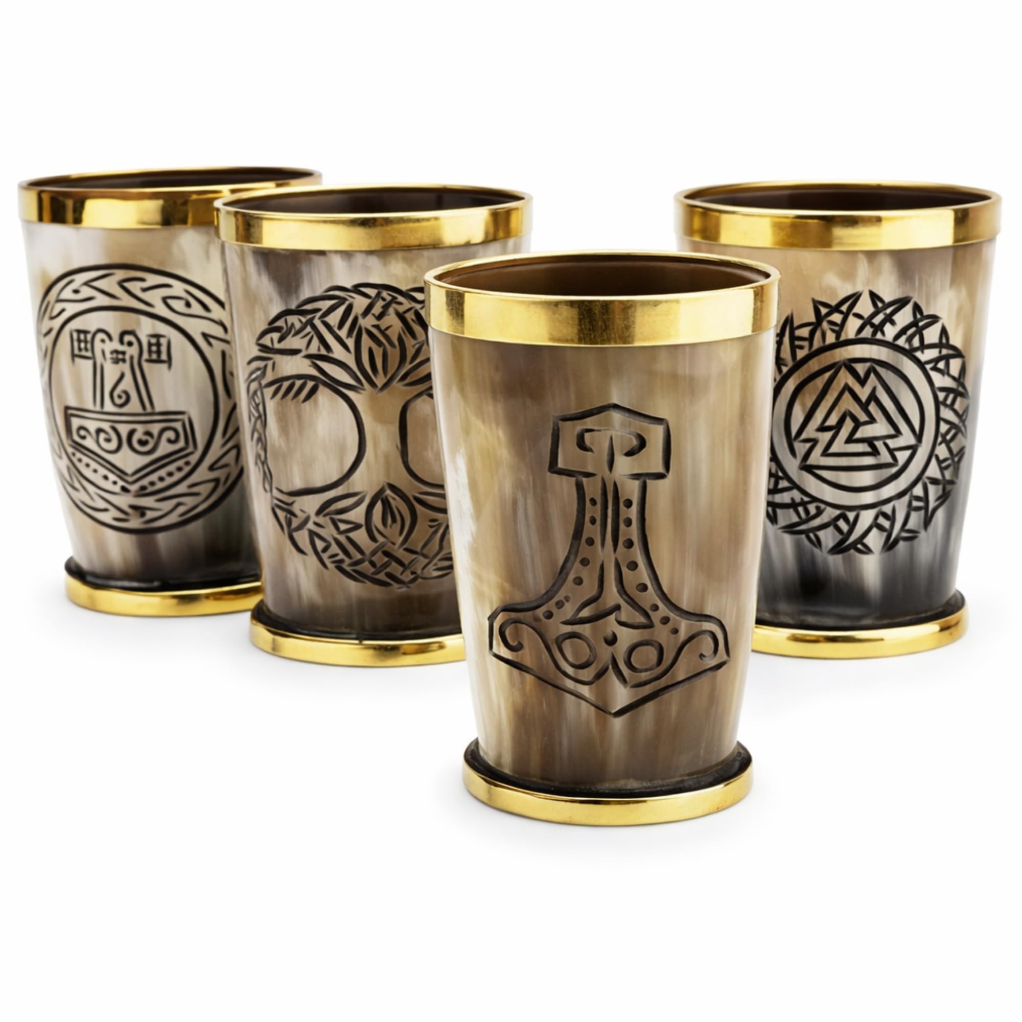 Classic Collection UK7 Ltd Viking Horn Shot Glasses Set – Engraved Natural Horn Cups, Norse Drinking Horns (Premium Glass, Multicolor)