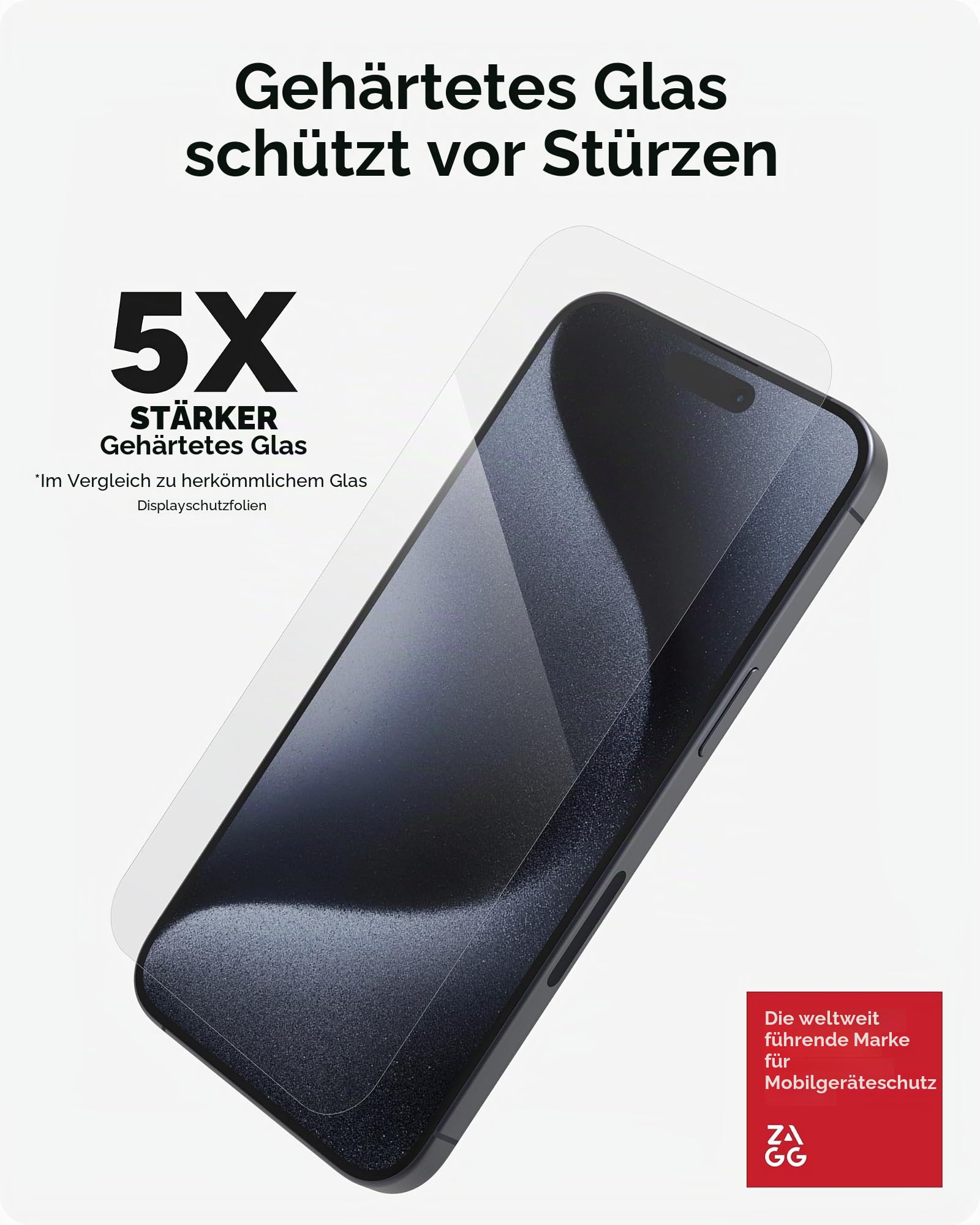 ZAGG InvisibleShield Glass Elite iPhone 15 Pro Max Displayschutzfolie - 5X stärker mit verstärkten Kanten, kratz- & wischfeste Oberfläche, einfache Montage