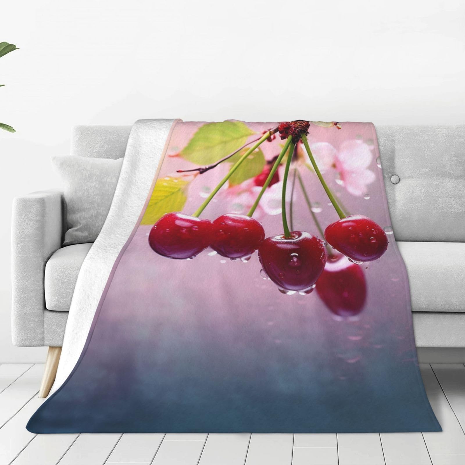 Cherry Throw Blanket for Couch, Plush Fuzzy Soft Flannel Blankets and Throws for Sofa, 50"x40" Bed Blankets for Travel Camping Chair, All Season Warm Fleece Blanket