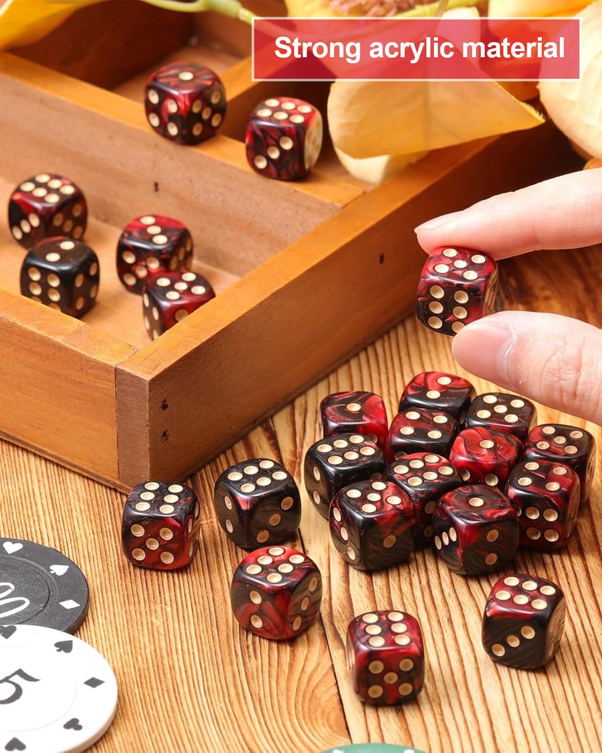 10 PCS Dadi,16mm D6 Dado Acrilici,Dadi Rosso-Nero con Borsa di Stoffa,per Giochi da Tavolo,Ruolo,Tavolo,Lezioni di Matematica