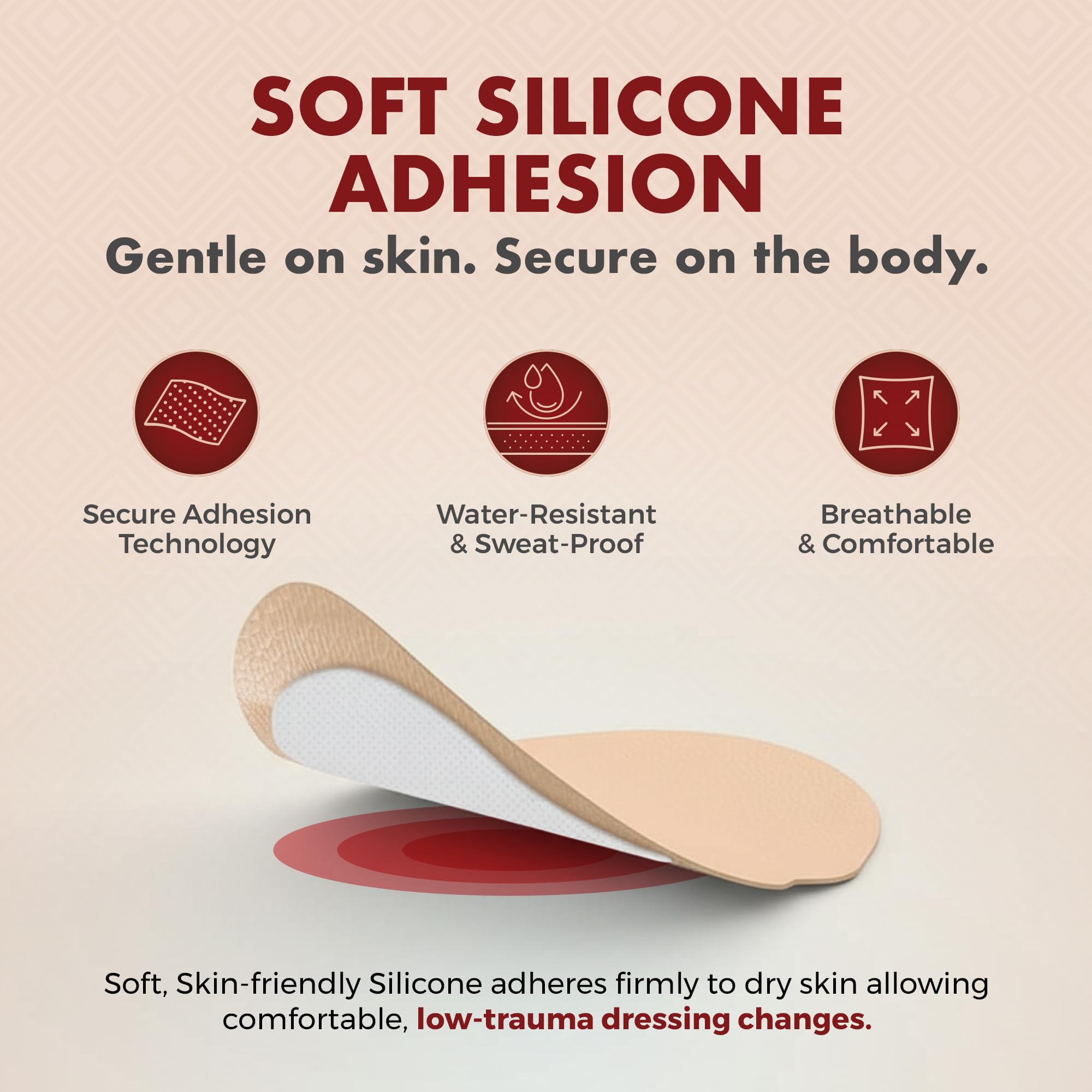 MEDca Medicazione in schiuma di silicone sacro con bordo adesivo, 17,8 x 17,8 cm, confezione da 5, bende in silicone impermeabile per ferite, medicazione altamente assorbente per ferite da letto in