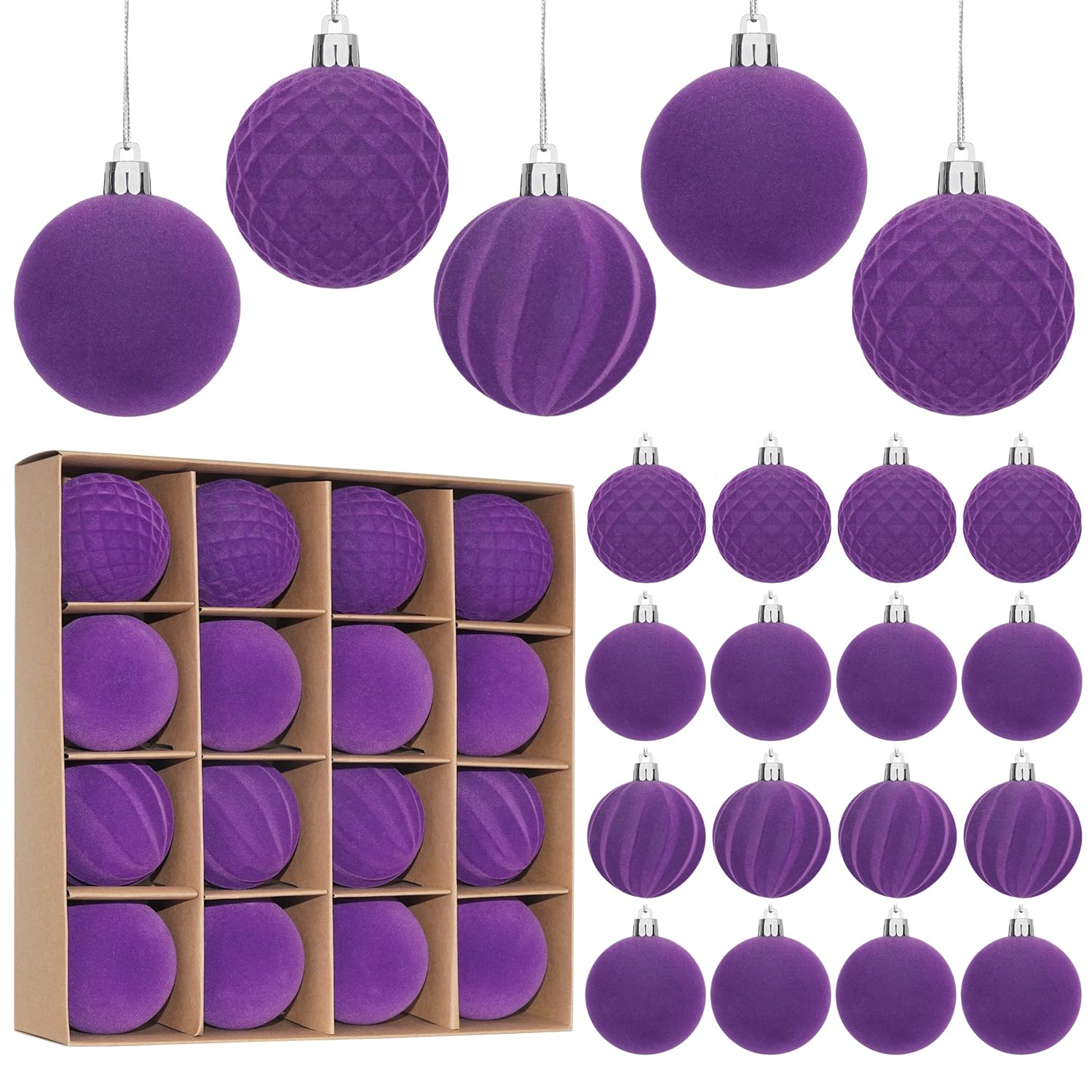 Miaikoe 16 Pcs Velvet Christmas Balls Hanging Ornaments Set