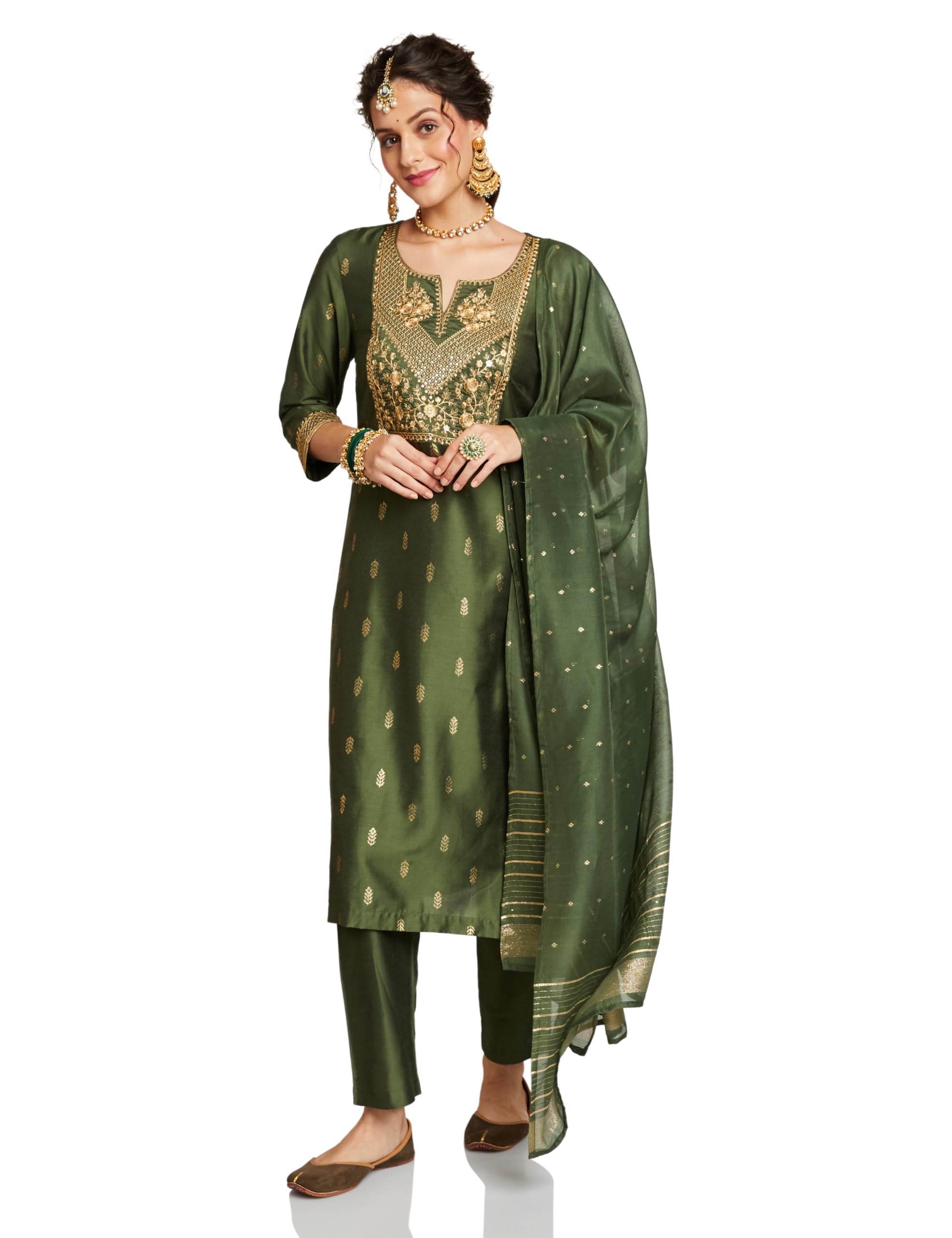 amazon brand - myx Women's Embroidered Kurta Set with Designer Jacquard Dupatta | Latest Design | Available in Plus Sizes-picture-44