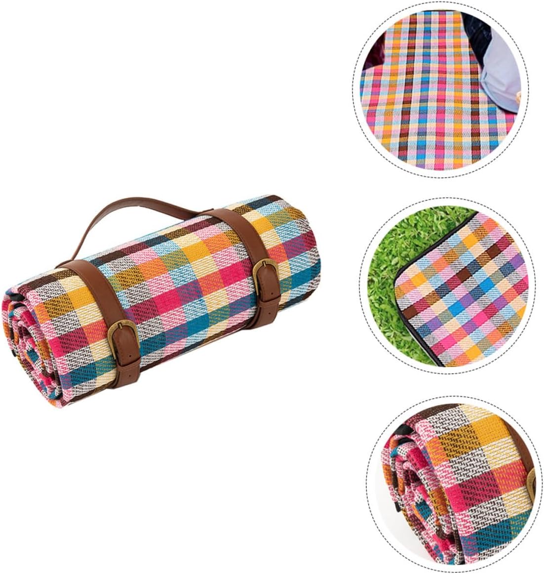 FAVOMOTO Leather Strap Picnic Mat Outdoor Camping Pad Waterproof Thickened 150x200cm Moisture-Resistant Ground Mat for Travel Beach Lawn