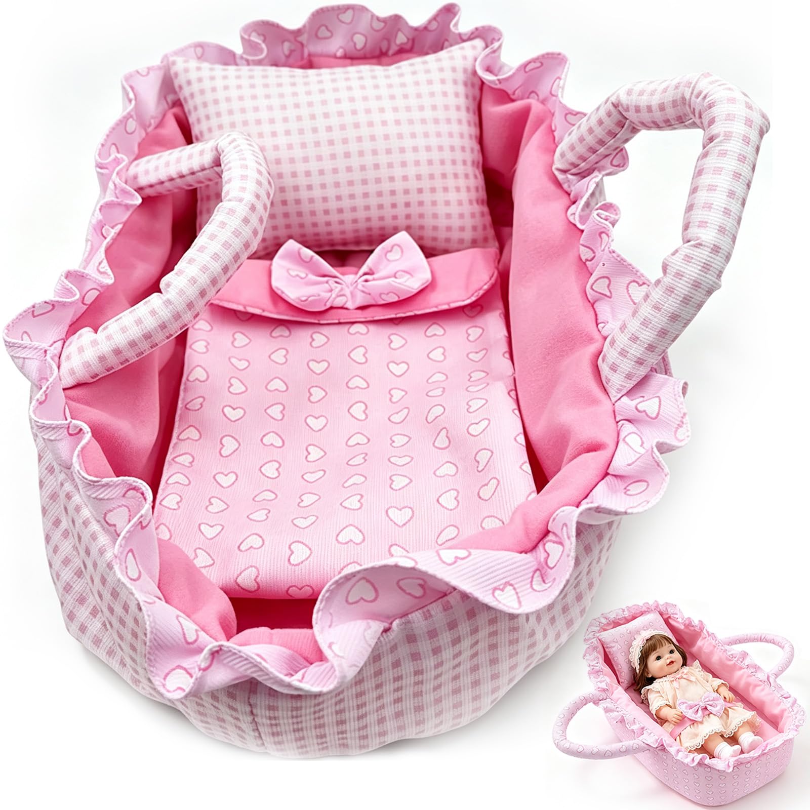 1-Piece Pink Baby Doll Bed and Carrier for Pretend Play
