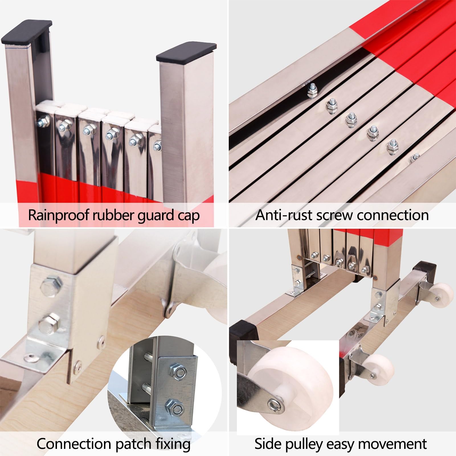 Puerta de barrera de seguridad retráctil, valla de tráfico de acero inoxidable expandible de 3.9 pies/4.9 pies, color plateado y rojo, seguridad vial duradera para control de acceso doméstico y