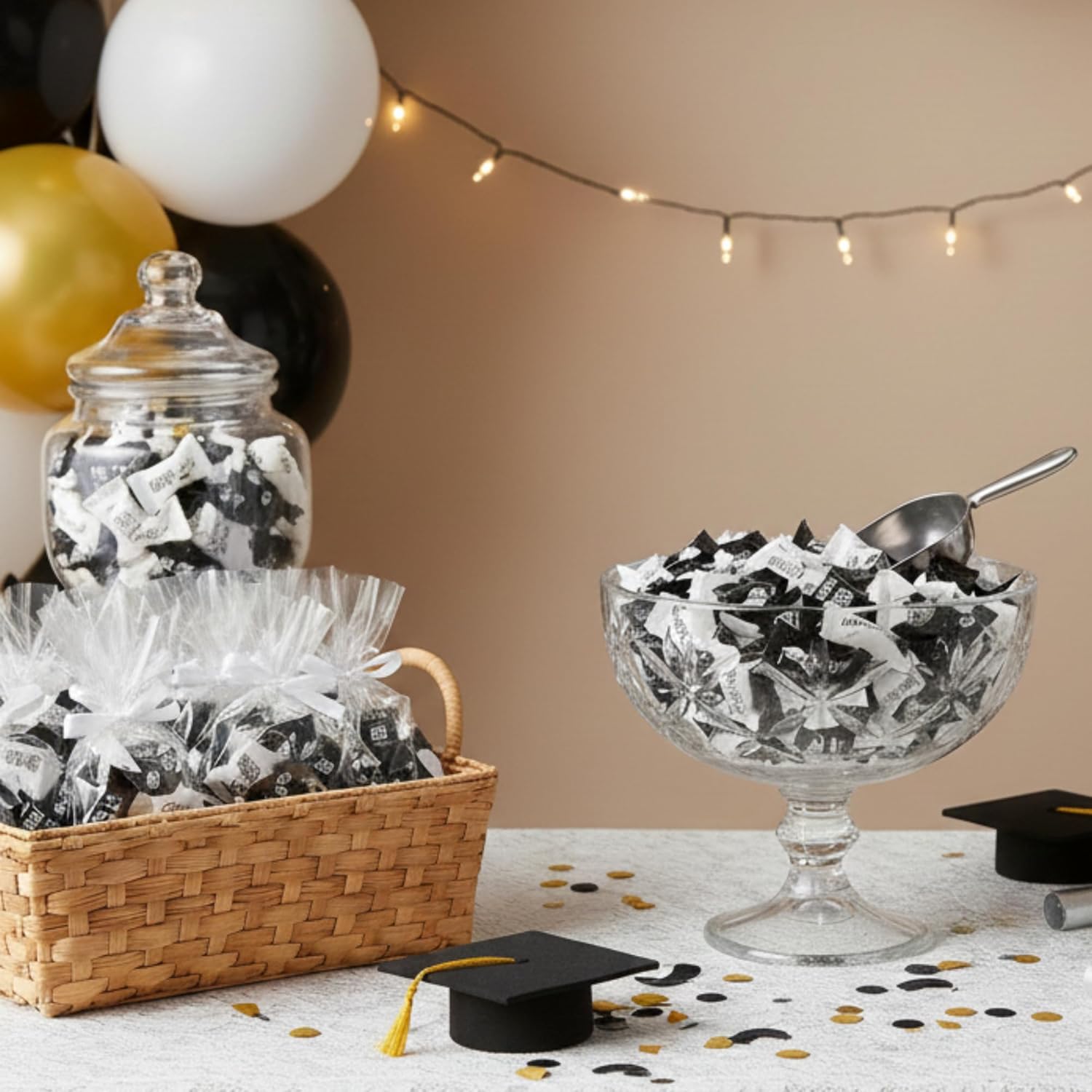 220ct Graduation Butter Mints Black and White - Individually Wrapped Butter Mints Bulk for Parties, Class of 2026, Commencement Celebrations, Candy Buffets, and Graduation Favors - Soft Buttermints