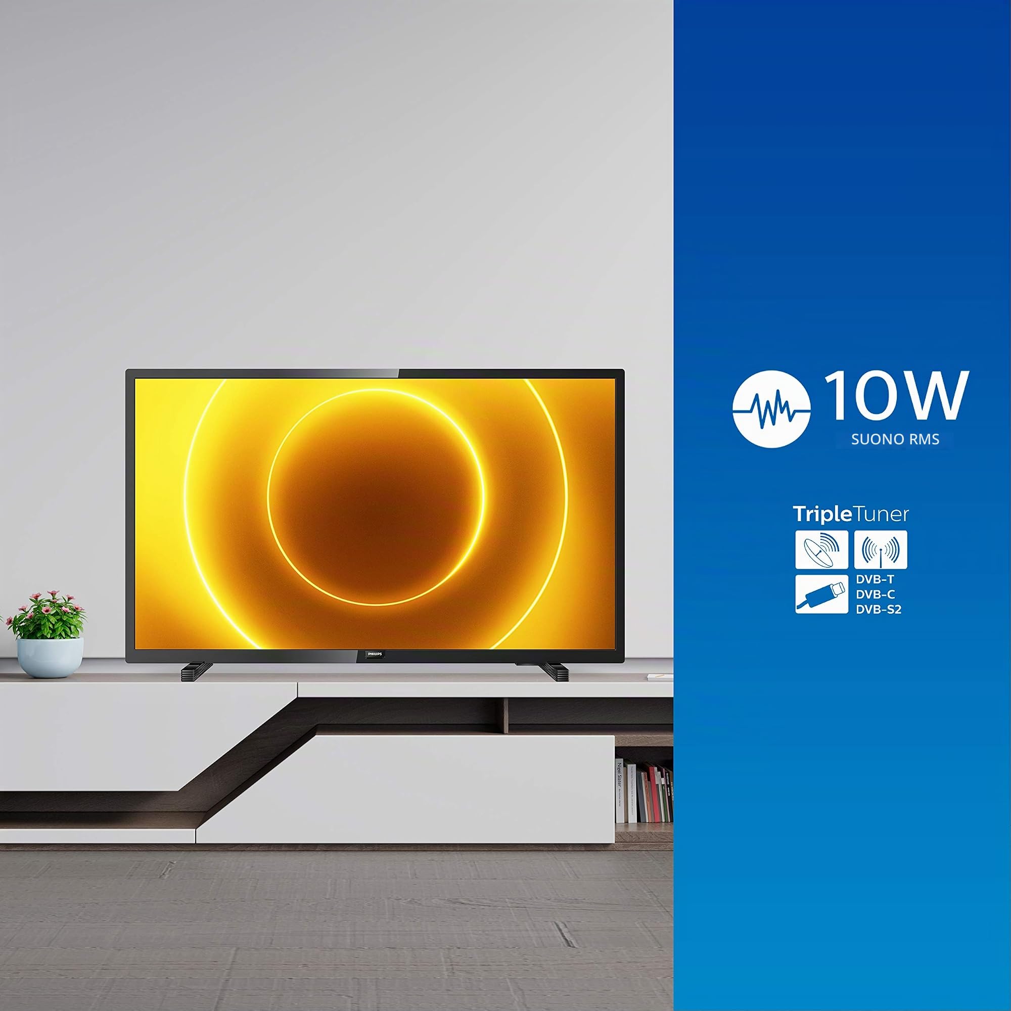Philips Tv Led HD 32 Pollici, USB, HDMI, 1366 x 768 Pixel, Nero, 73.3 x 16.7 x 45.4 Cm
