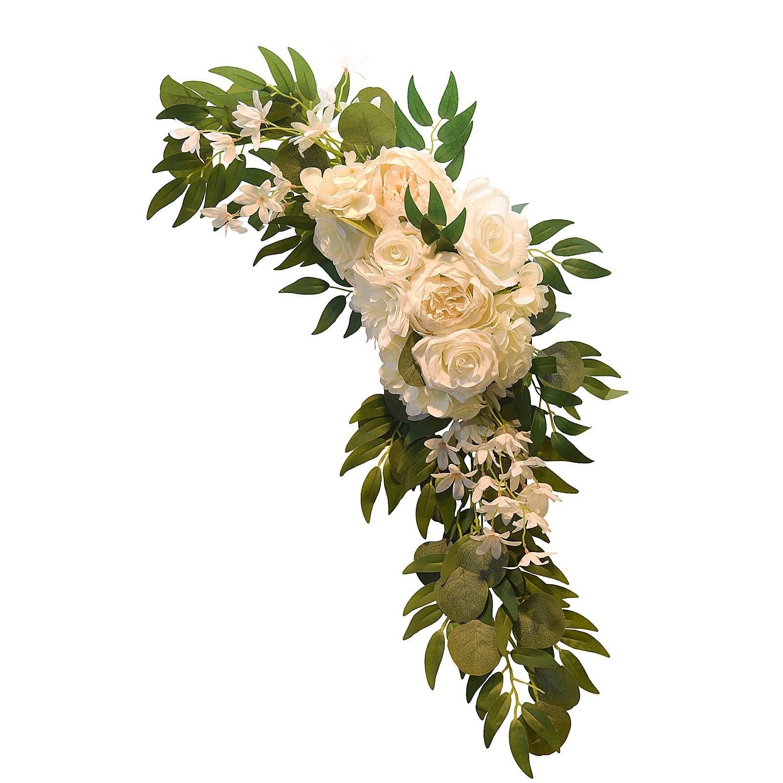 Set mit 2 Großen Blumenbögen für Hochzeiten, Hortensien-Rosen-Blumengirlanden aus Seide, Künstliche Pfingstrosen-Girlanden, Willkommensschild-Arrangement für Blumenarrangements, Empfang,(Weiss)