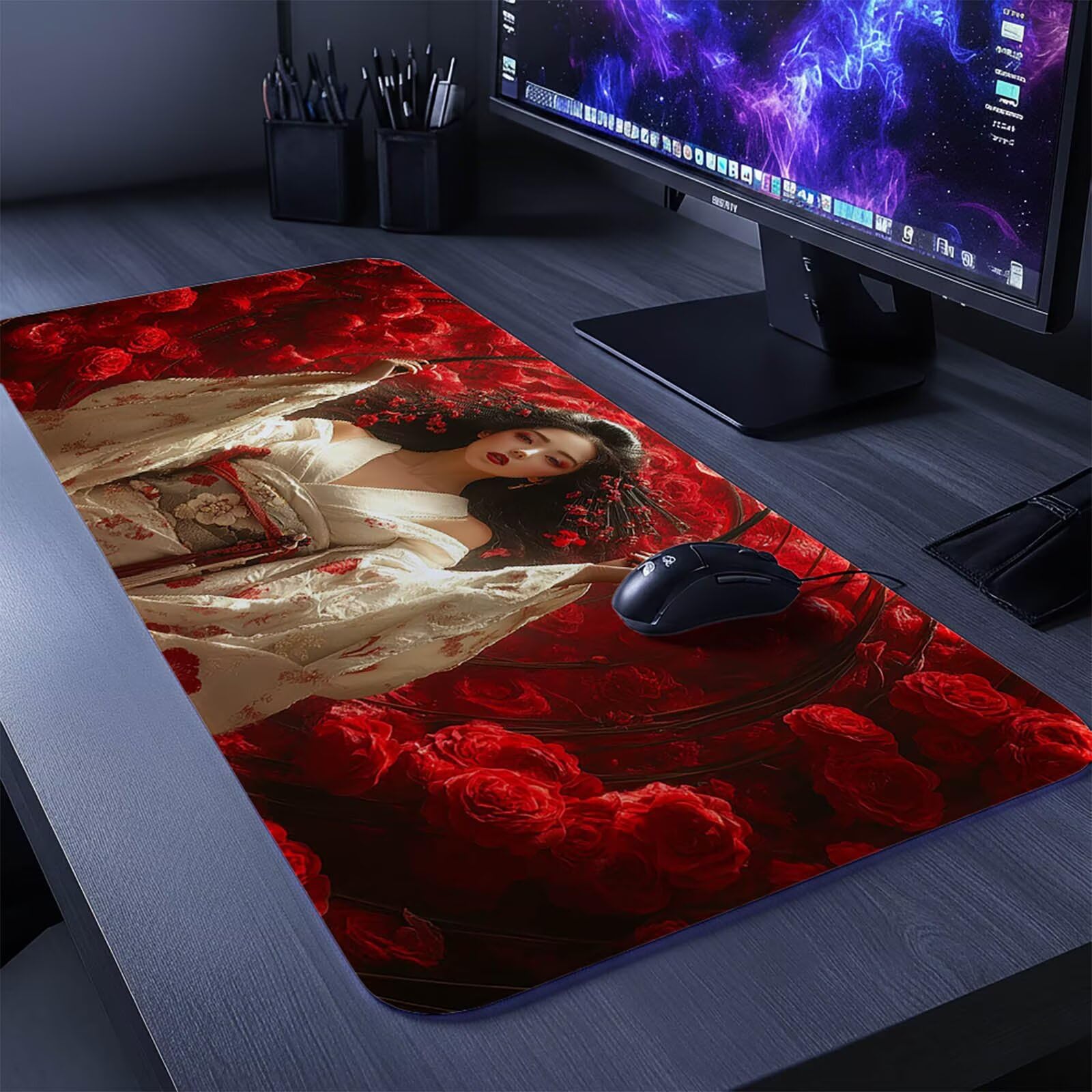 Podkładka pod mysz Geisha XXL podkładka pod mysz 1000x500x3mm podkładka pod mysz z antypoślizgową gumową podstawą do laptopa Klawiatura Gamer PC Dekoracja Jesień Biuro Japońskie kobiety DBYH-6823