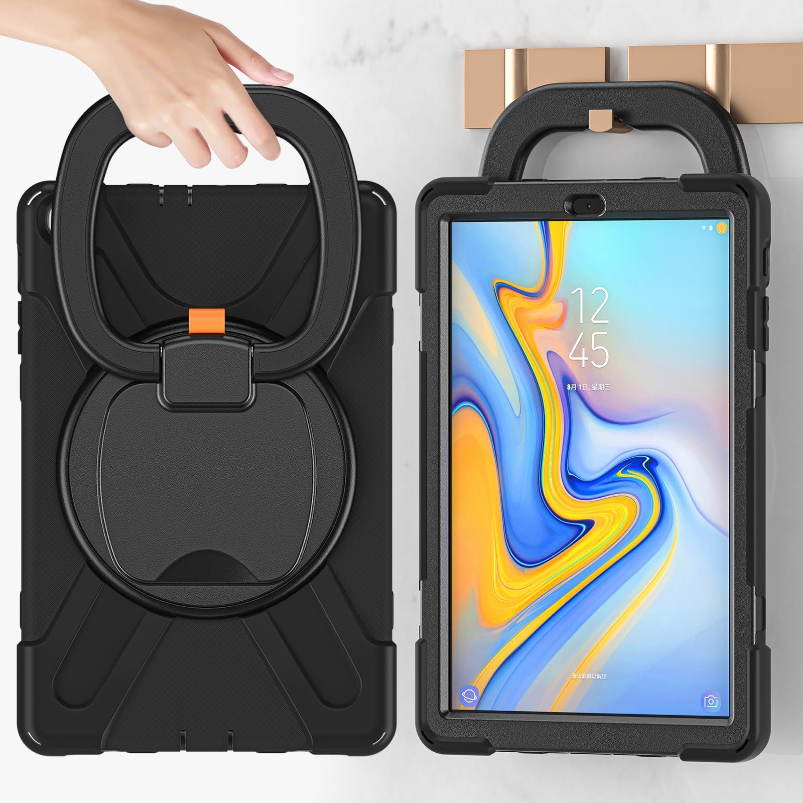 Custodia per tablet Case Compatible with Samsung Galaxy Tab A 10.1 Case 2019 Model(SM-T510/T515),Heavy Duty TPU Shockproof Kids Case,360 Degree Rotating Multi-Function Grip Bracket+Shoulder Strap Rugg